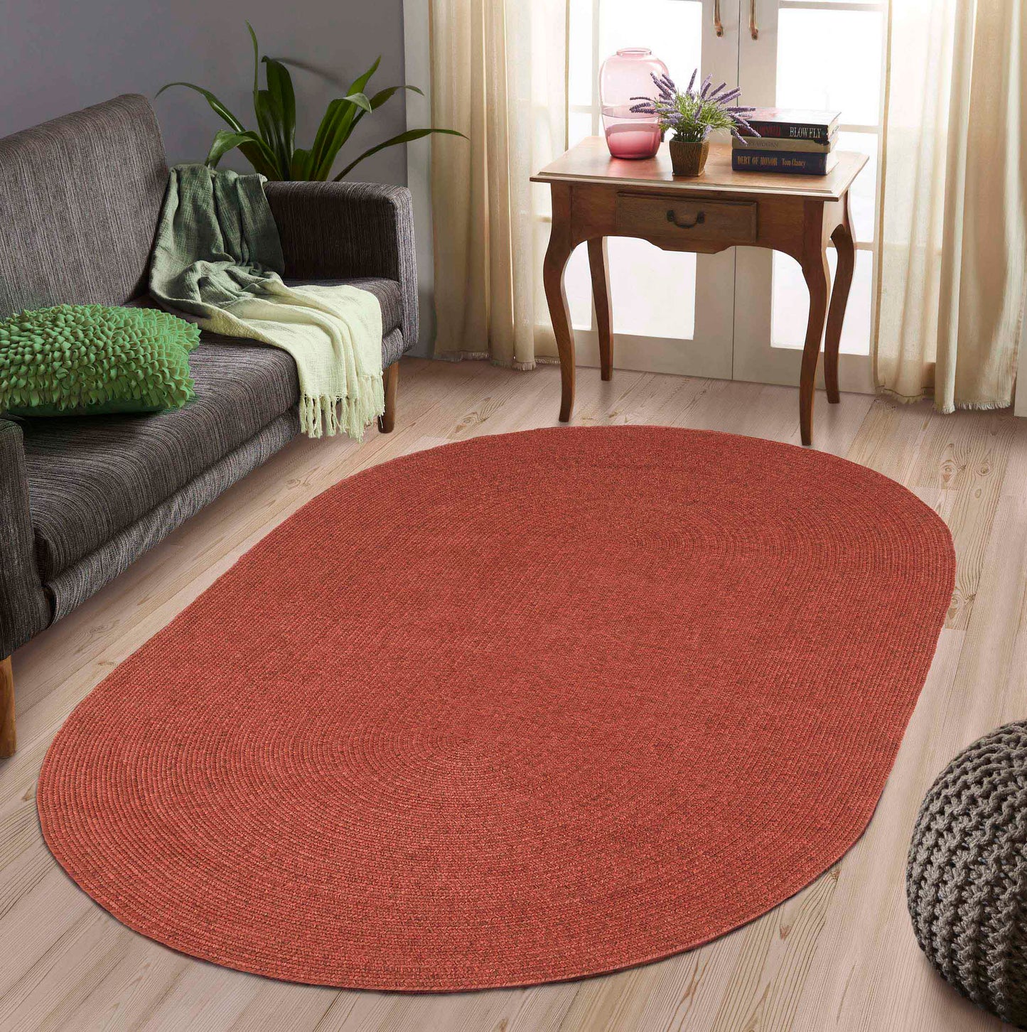 Classic Braided Weave Oval Area Rug Indoor Outdoor Rugs - Brick