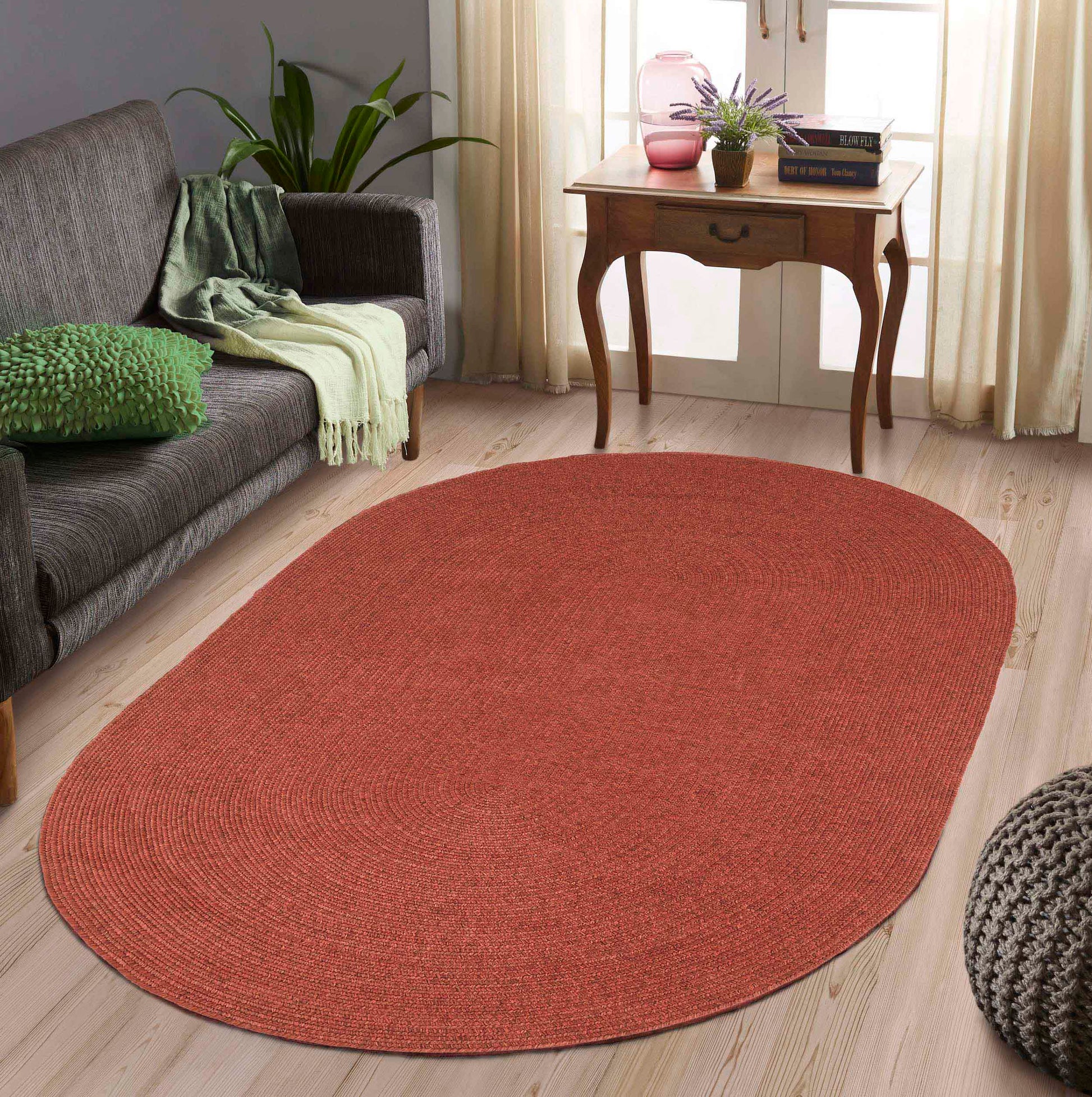 Classic Braided Weave Oval Area Rug Indoor Outdoor Rugs - Brick