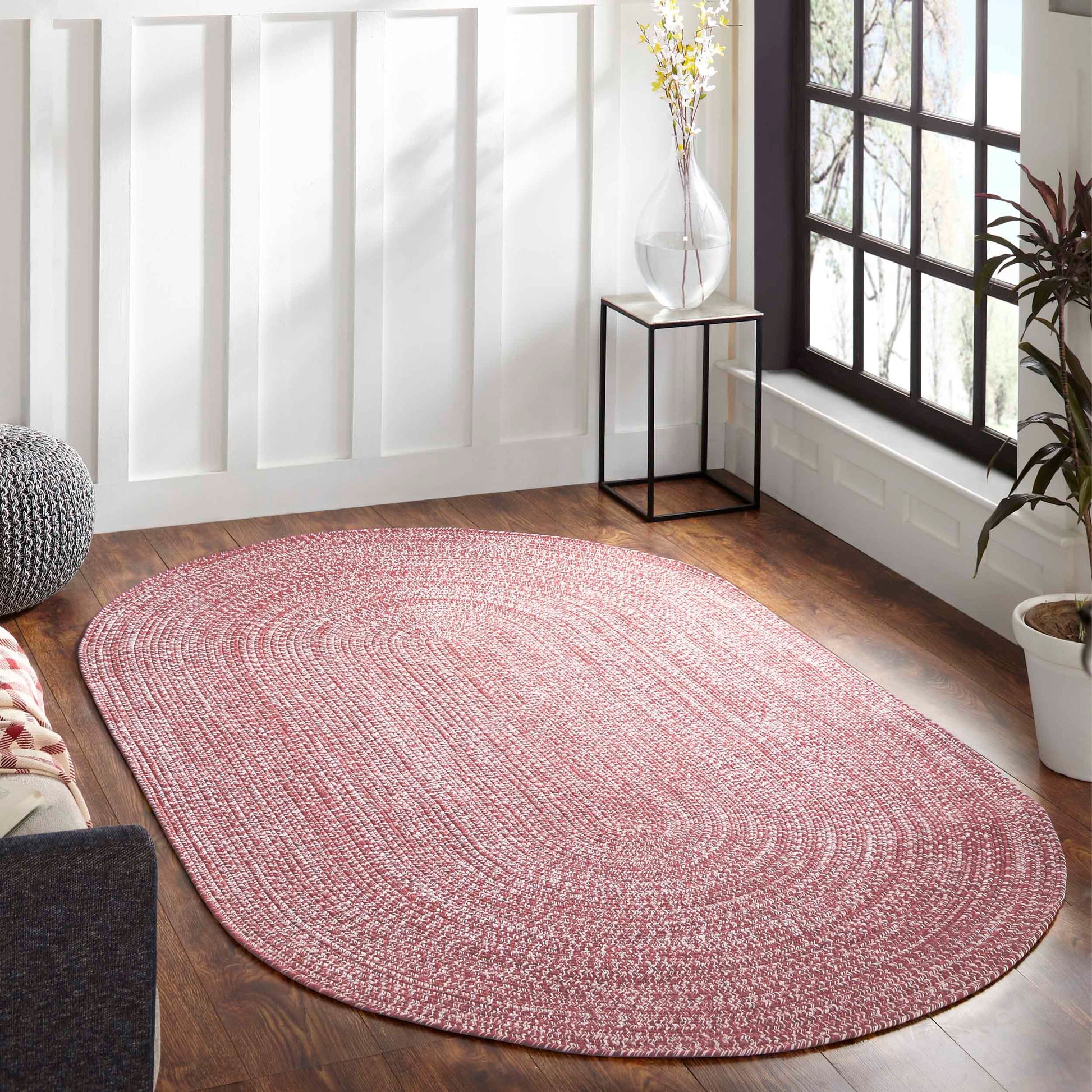 Reversible Braided Eco-Friendly Area Rug Indoor Outdoor Rugs - Brick/White