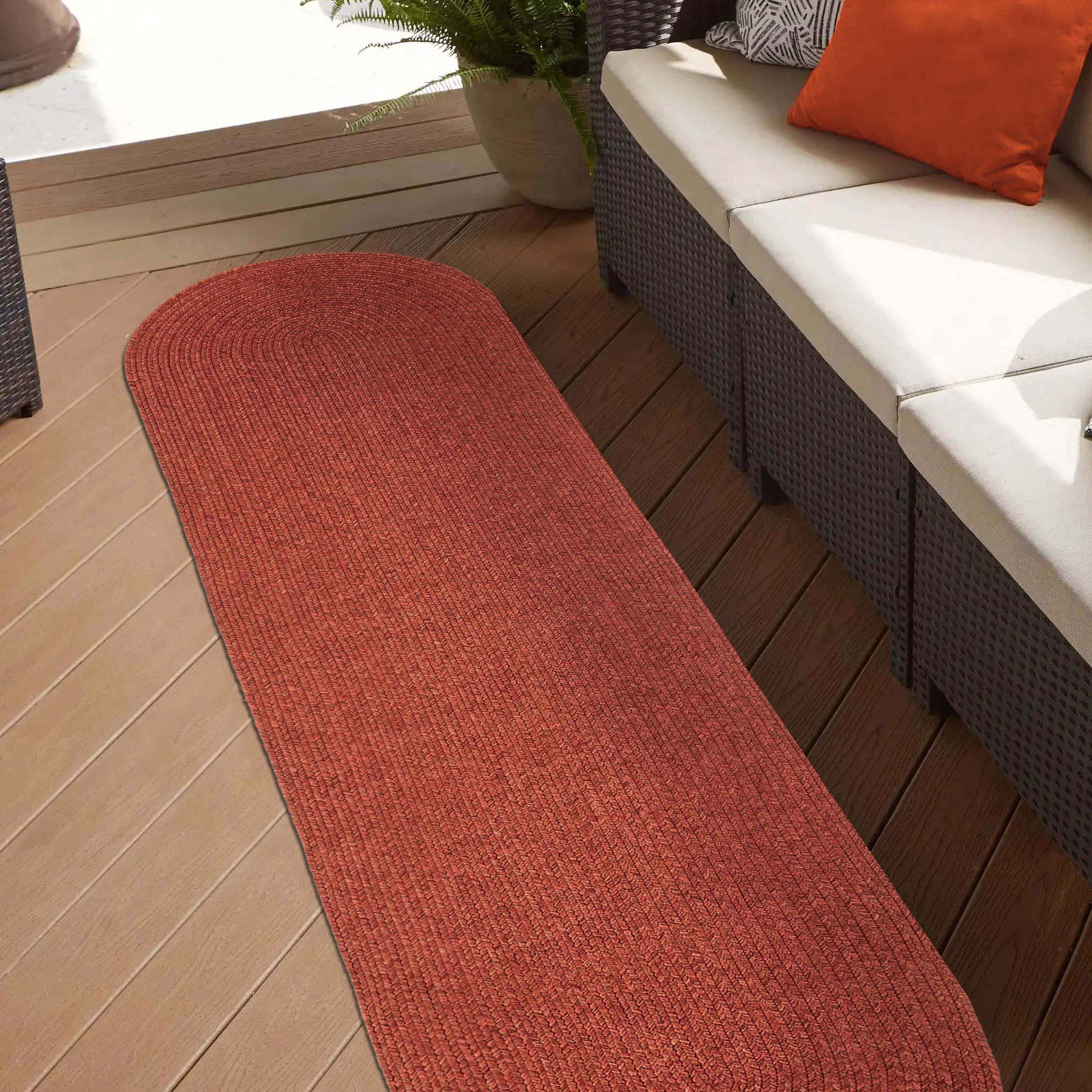 Classic Braided Weave Oval Area Rug Indoor Outdoor Rugs - Brick