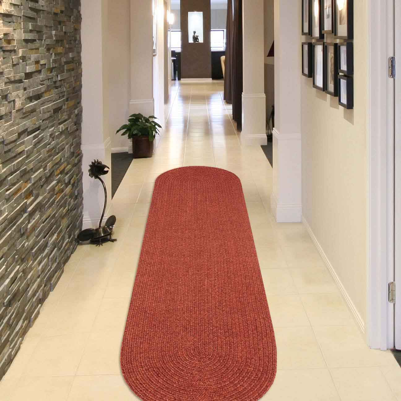Classic Braided Weave Oval Area Rug Indoor Outdoor Rugs - Brick
