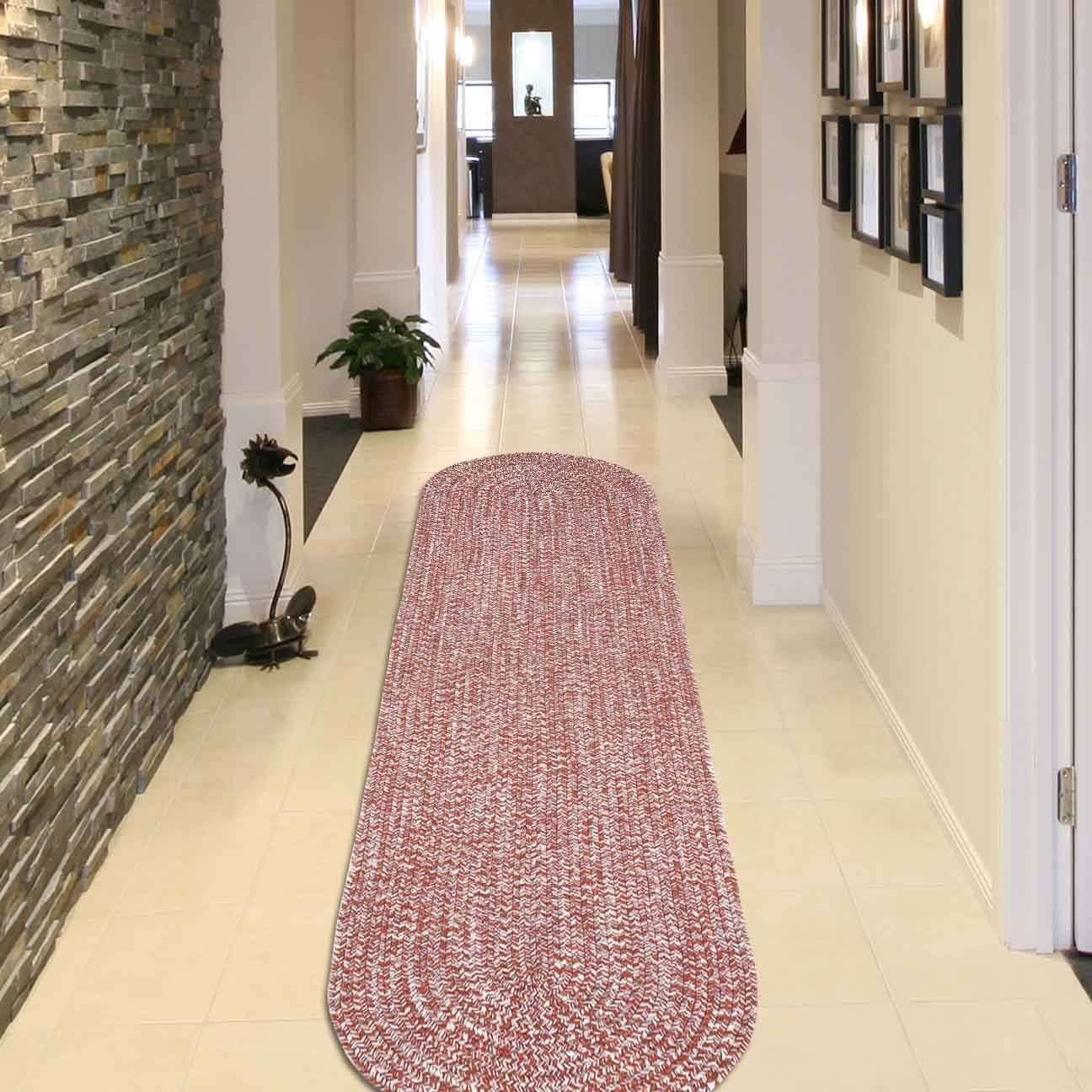 Reversible Braided Eco-Friendly Area Rug Indoor Outdoor Rugs - Brick/White