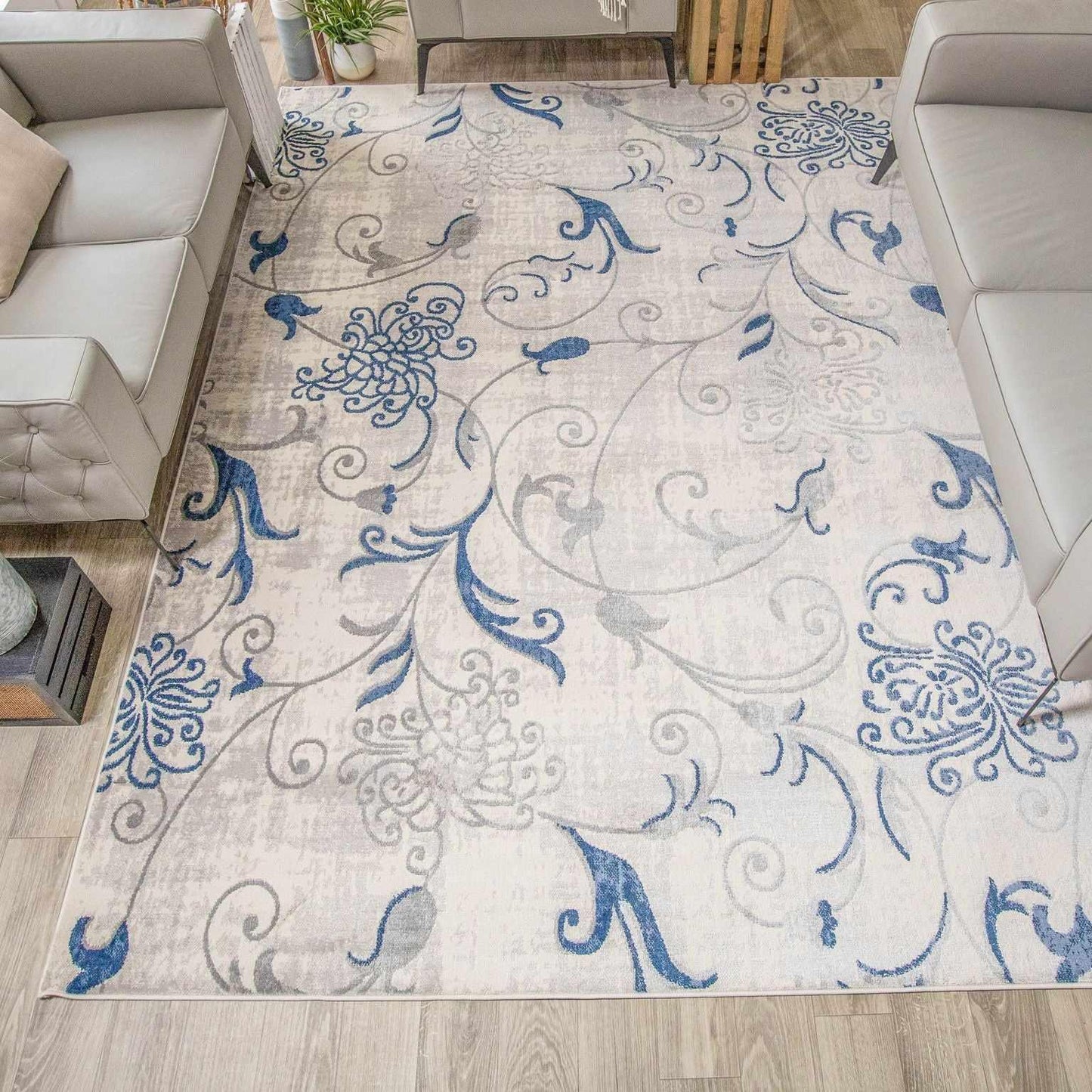 Superior Briony Modern Floral Area Rug - Cobalt Blue
