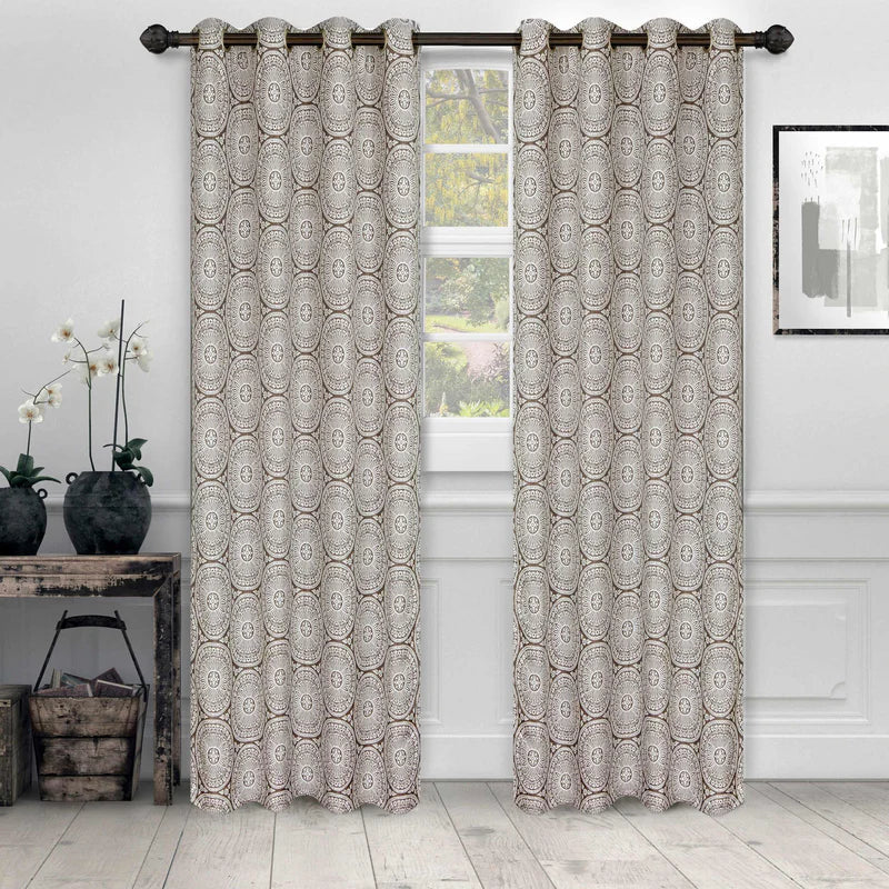 Eminence Jacquard Floral Medallion Grommet Curtain Panels (Set of 2) - Bronze