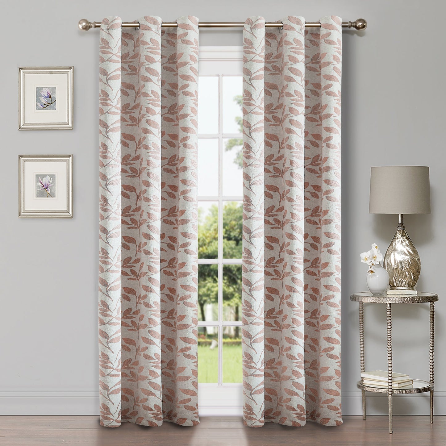 Leaves Machine Washable Room Darkening Blackout Curtains, Set of 2 - Bronze
