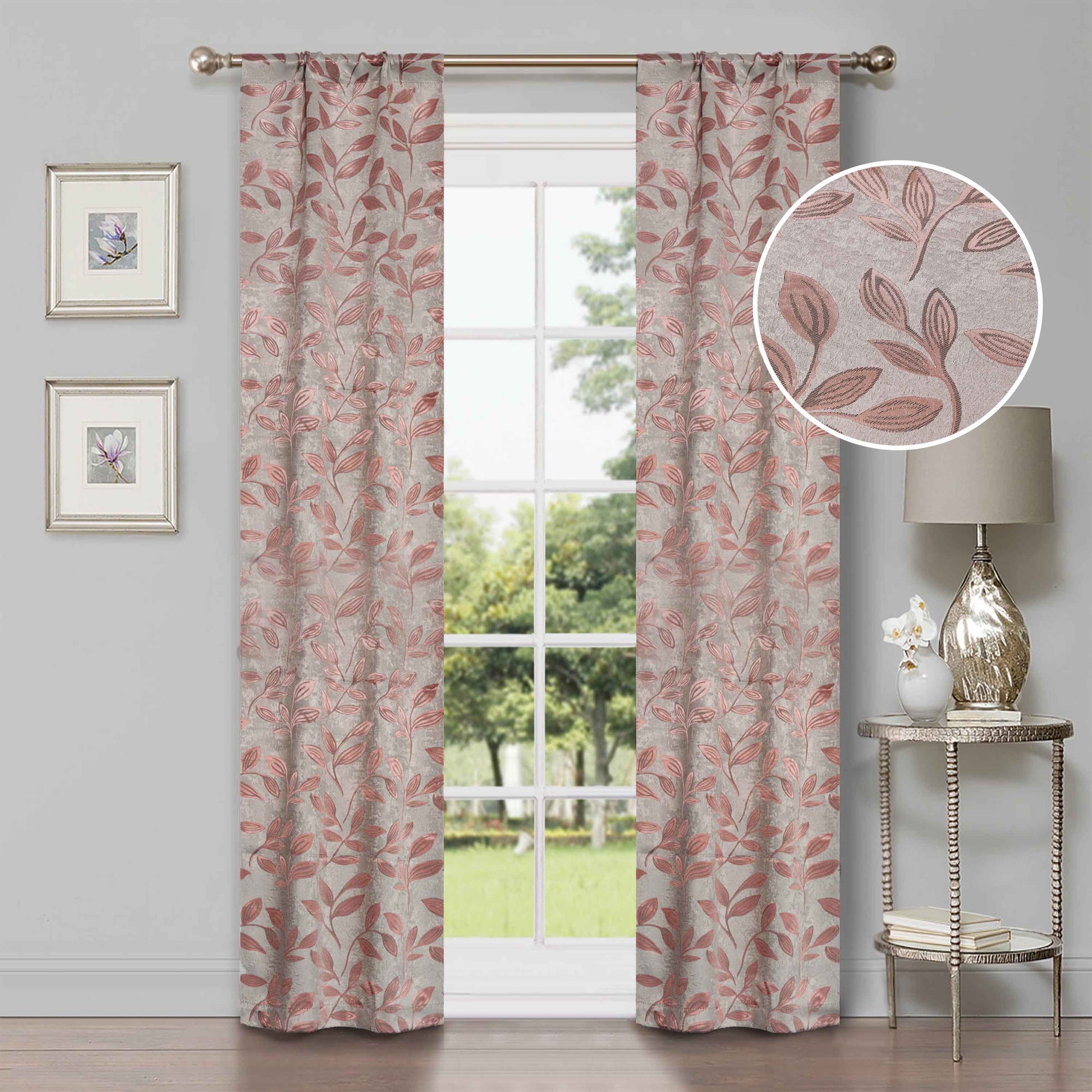 Leaves Machine Washable Room Darkening Blackout Curtains, Set of 2 - Bronze