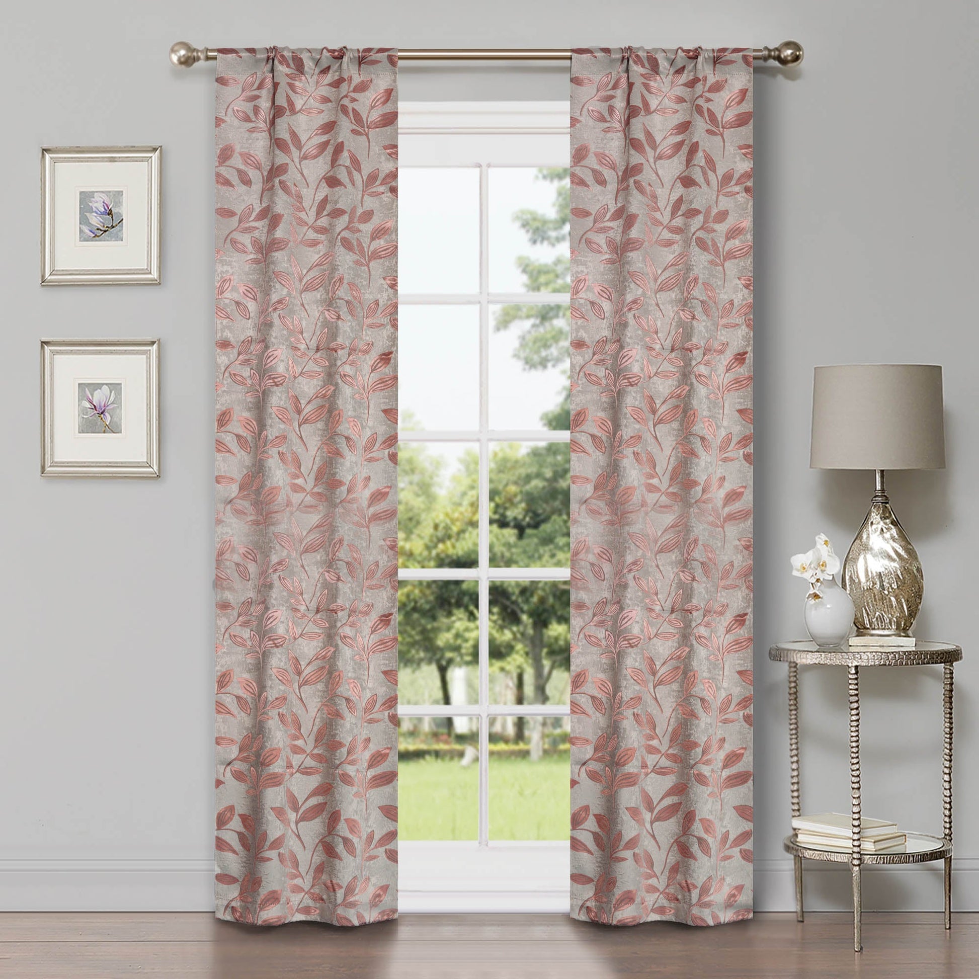 Leaves Machine Washable Room Darkening Blackout Curtains, Set of 2 - Bronze