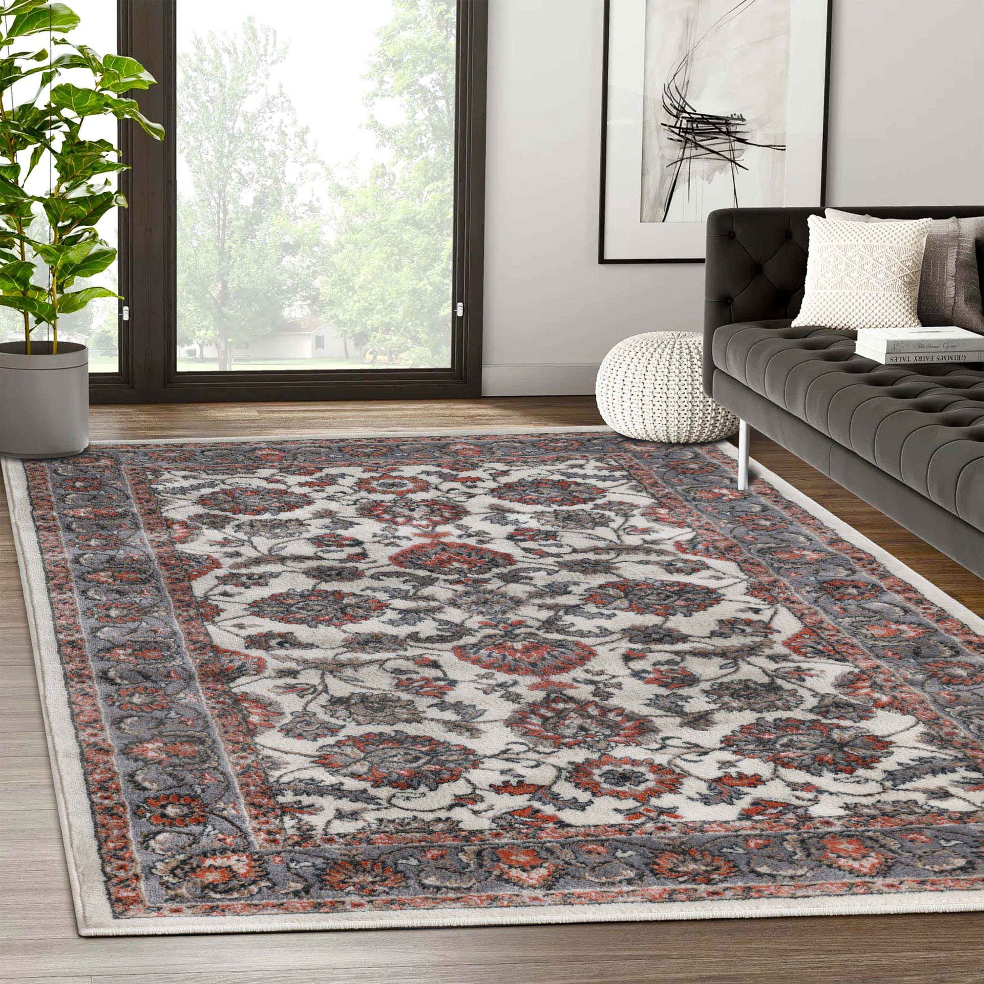 Lille Elegant Floral Indoor Area Rug or Runner Rug Or Door Mat - Salmon
