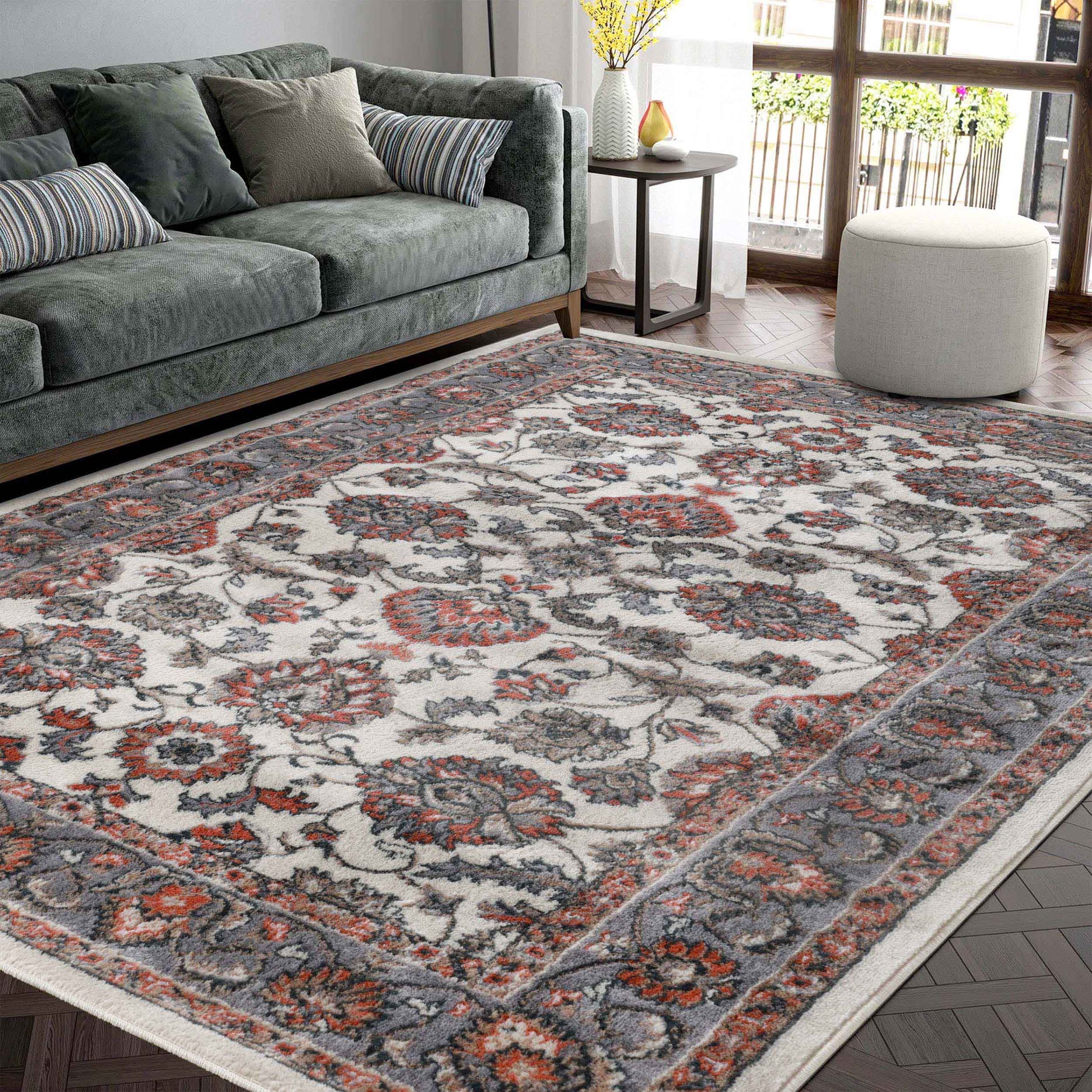 Lille Elegant Floral Indoor Area Rug or Runner Rug Or Door Mat - Salmon
