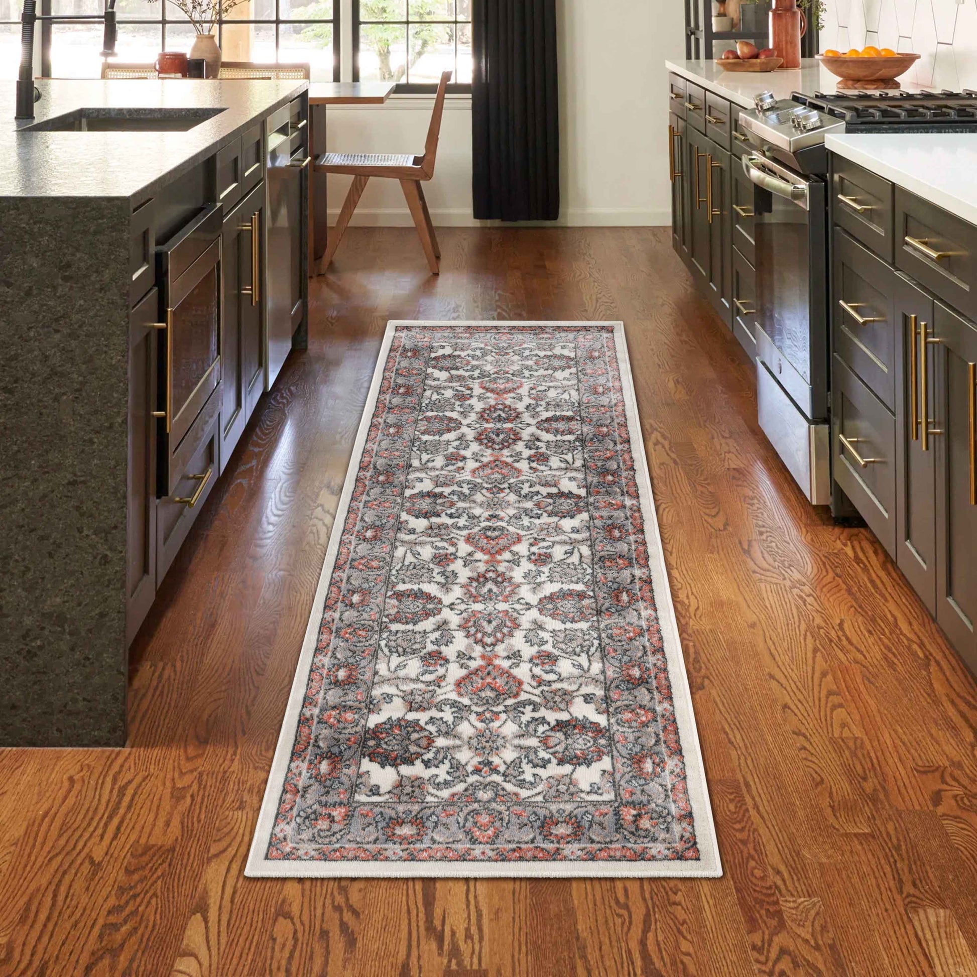 Lille Elegant Floral Indoor Area Rug or Runner Rug Or Door Mat - Salmon