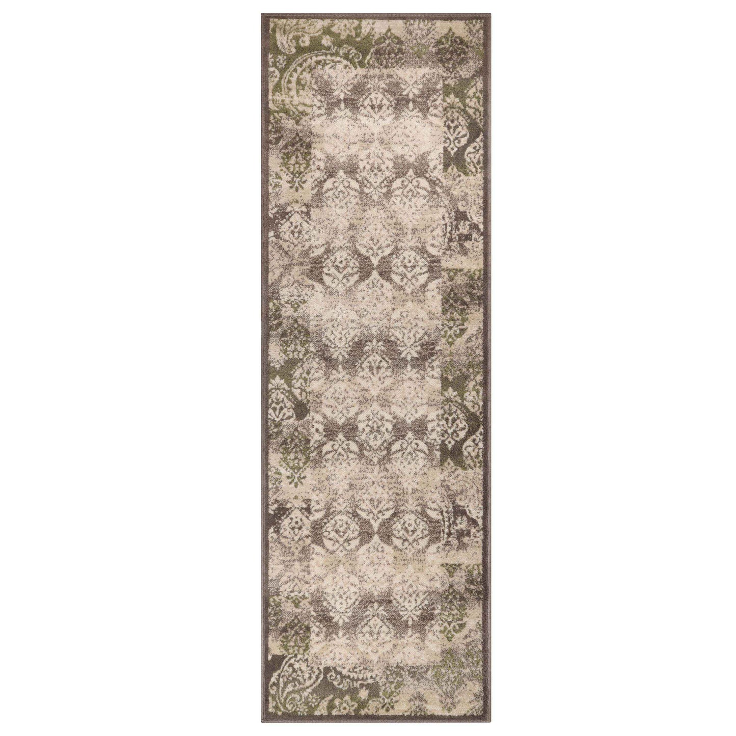 Mystique Distressed Damask Contemporary Area Rug - Brown