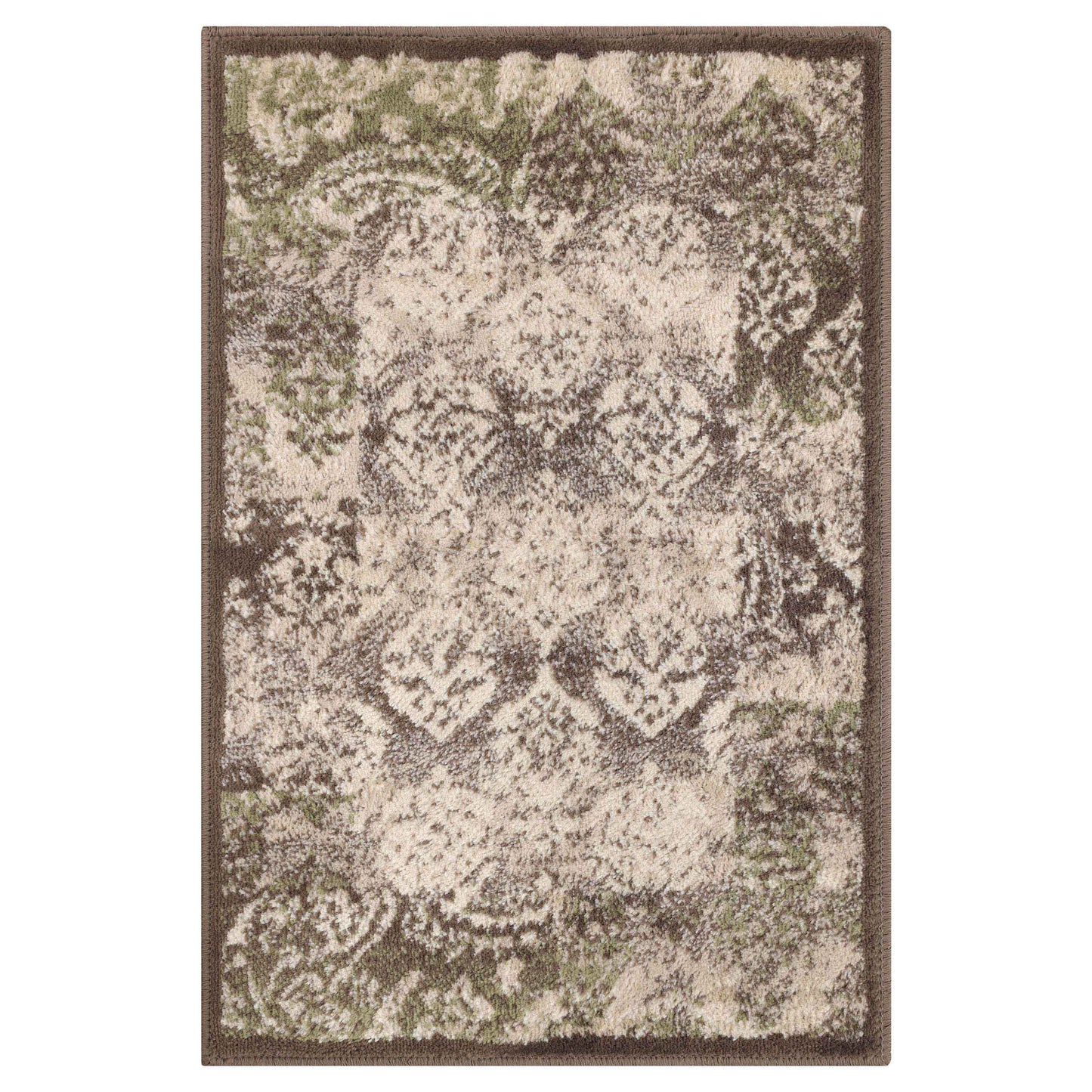 Mystique Distressed Damask Contemporary Area Rug - Brown