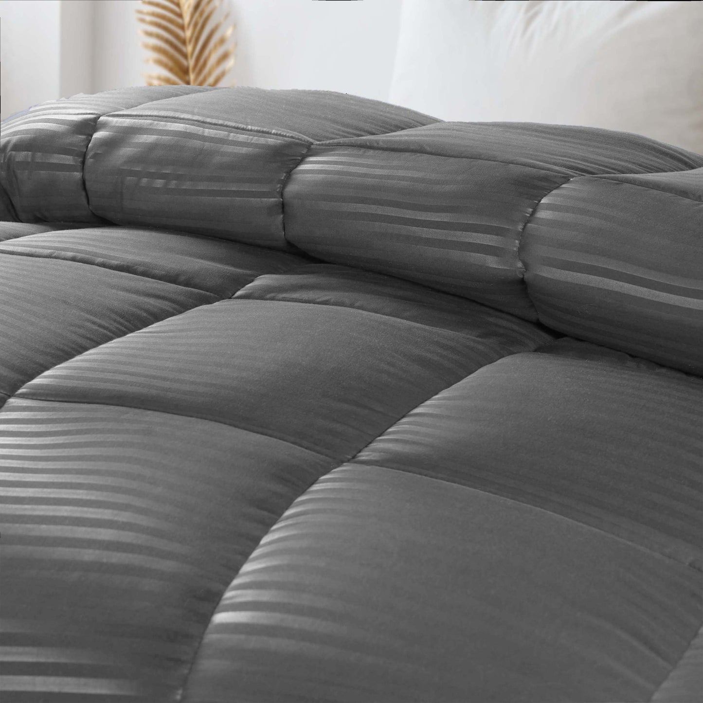 Brushed Microfiber Down Alternative Medium Weight Striped Comforter - Silver