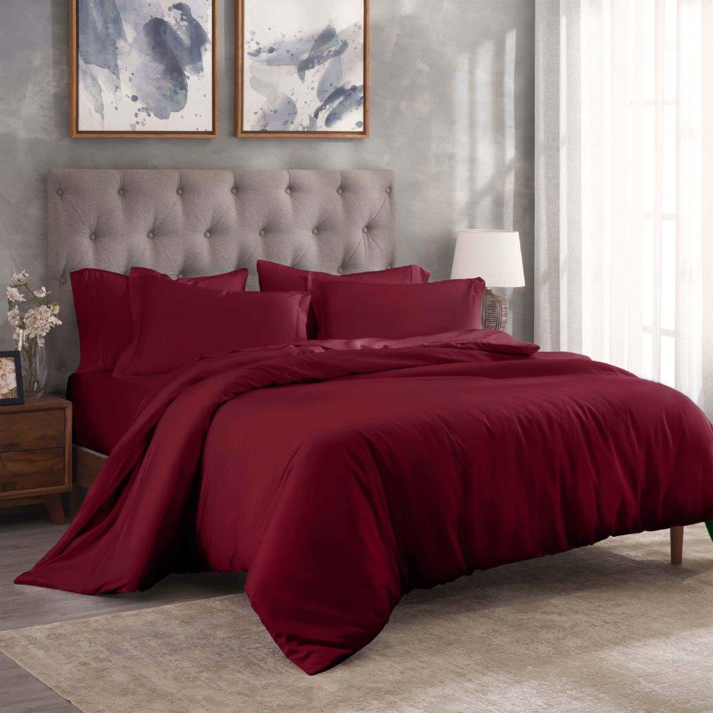 300 Thread Count Modal from Beechwood Solid Duvet Cover Set - Burgundy