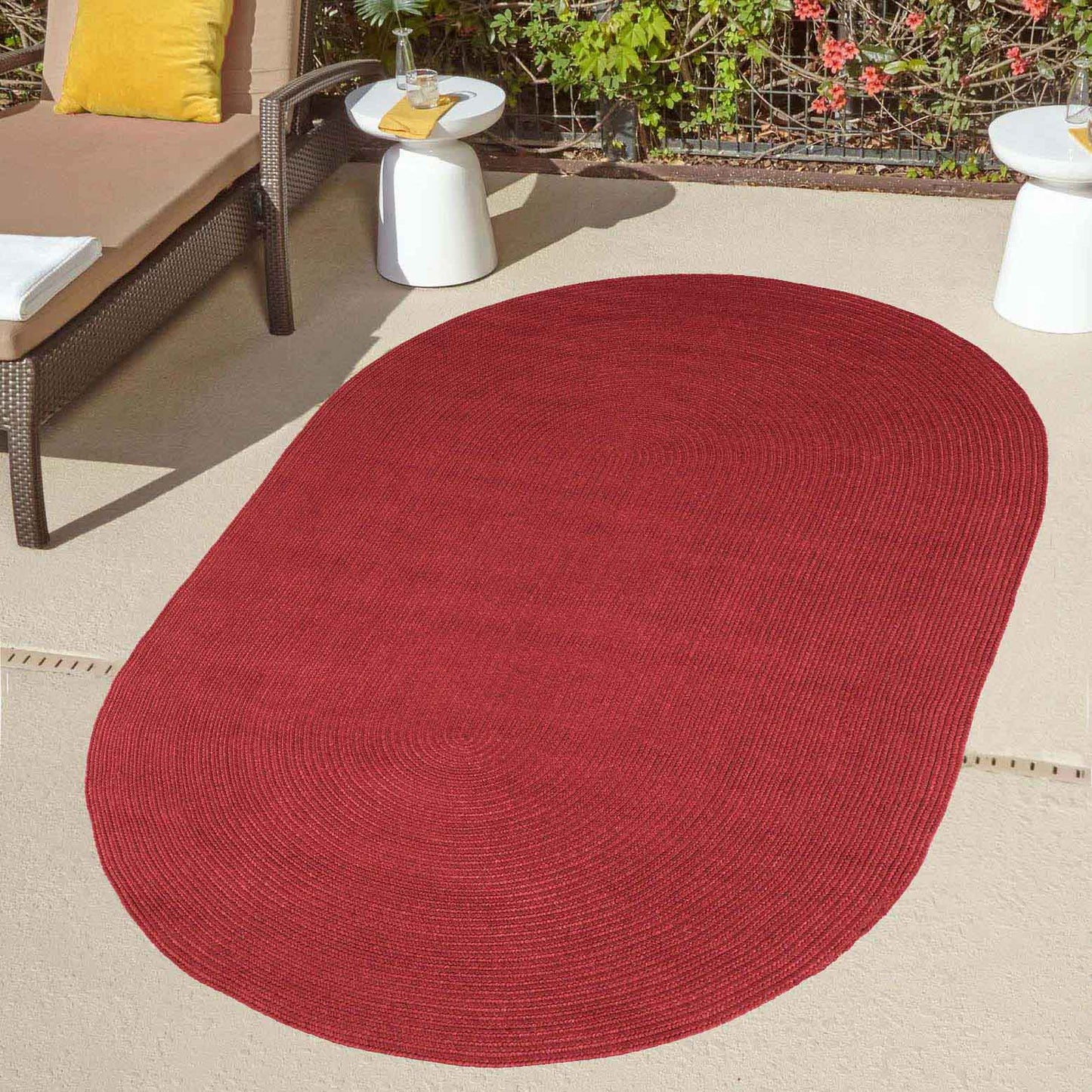 Classic Braided Weave Oval Area Rug Indoor Outdoor Rugs - Burgundy