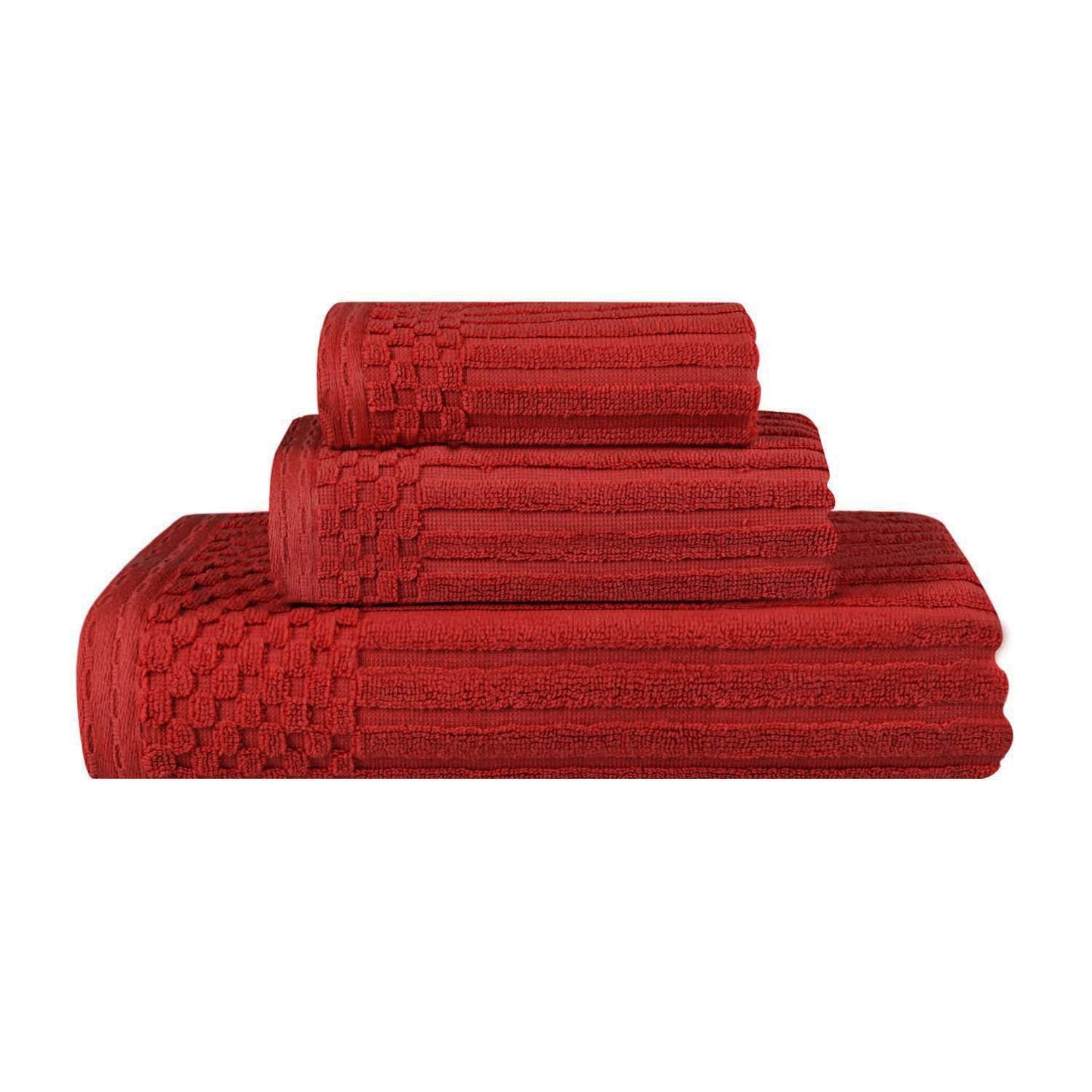 Soho Ribbed Cotton Absorbent 3 Piece Assorted Towel Set - Burgundy