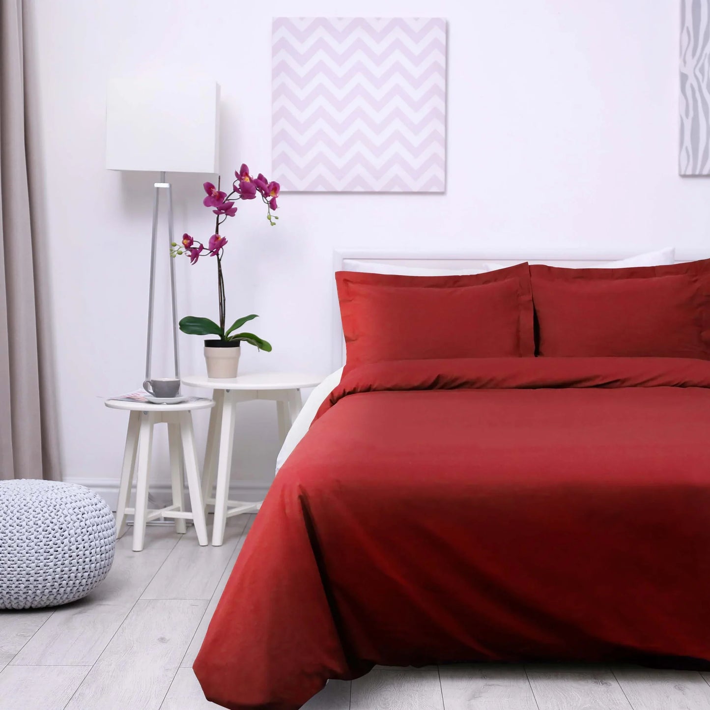 Cotton Percale Modern Traditional Duvet Cover Set - Burgundy