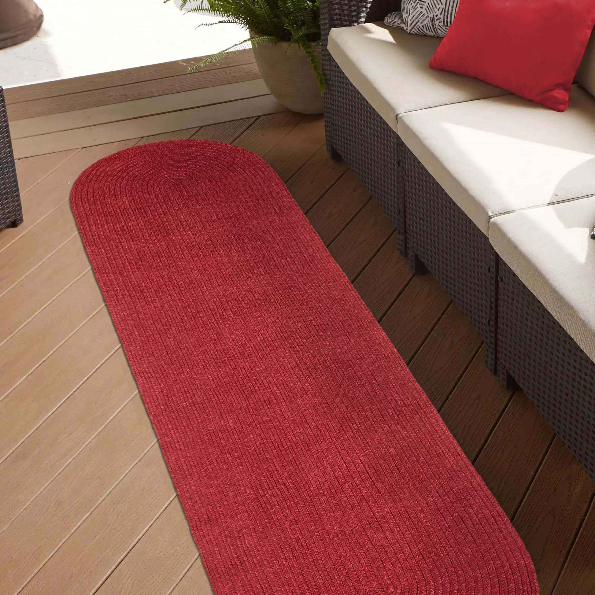 Classic Braided Weave Oval Area Rug Indoor Outdoor Rugs - Burgundy