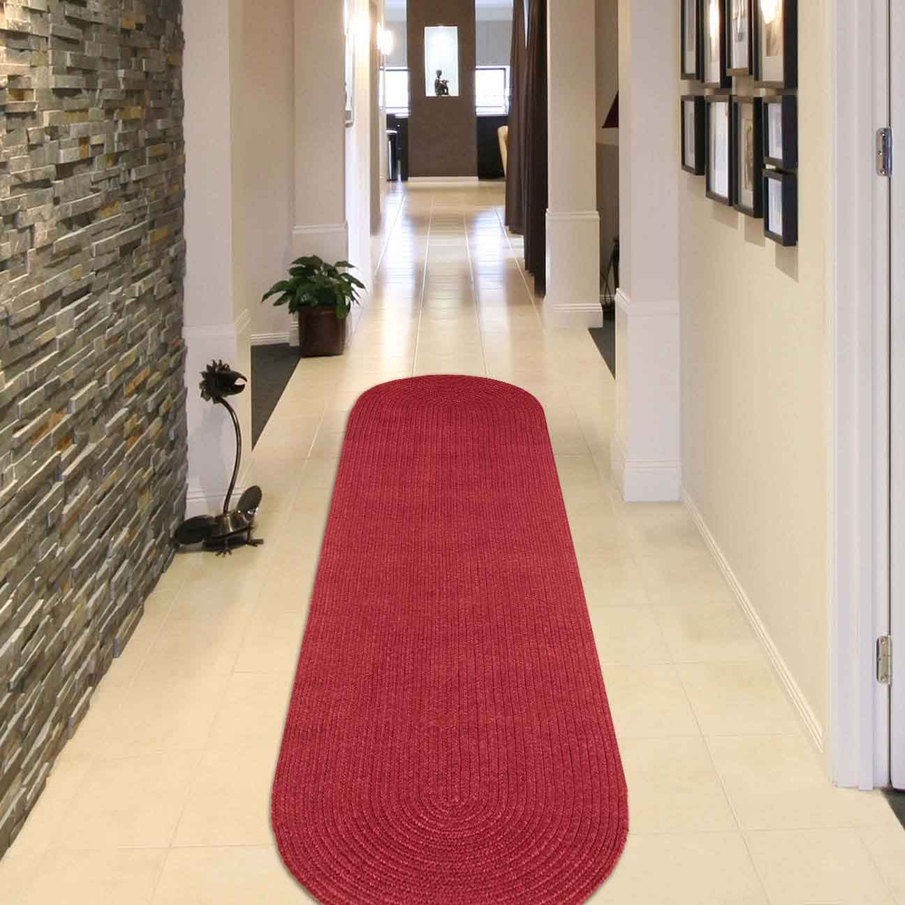 Classic Braided Weave Oval Area Rug Indoor Outdoor Rugs - Burgundy
