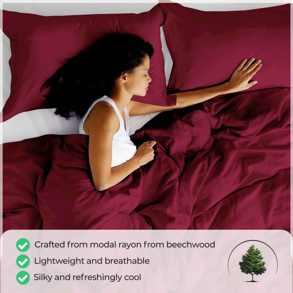 300 Thread Count Modal from Beechwood Solid Duvet Cover Set - Burgundy