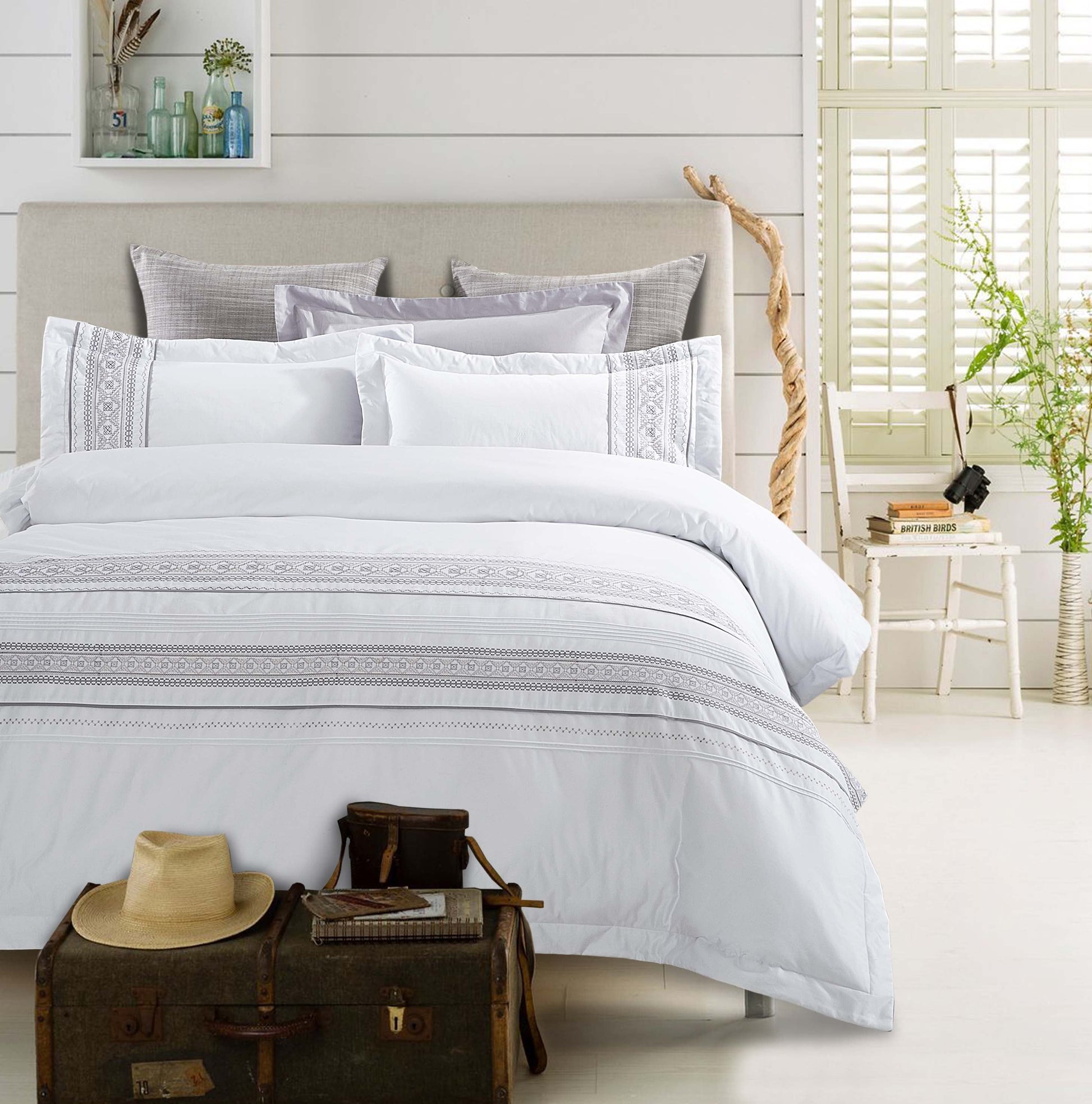 Burlington Embroidered Geometric Cotton Duvet Cover Set -  Burlington