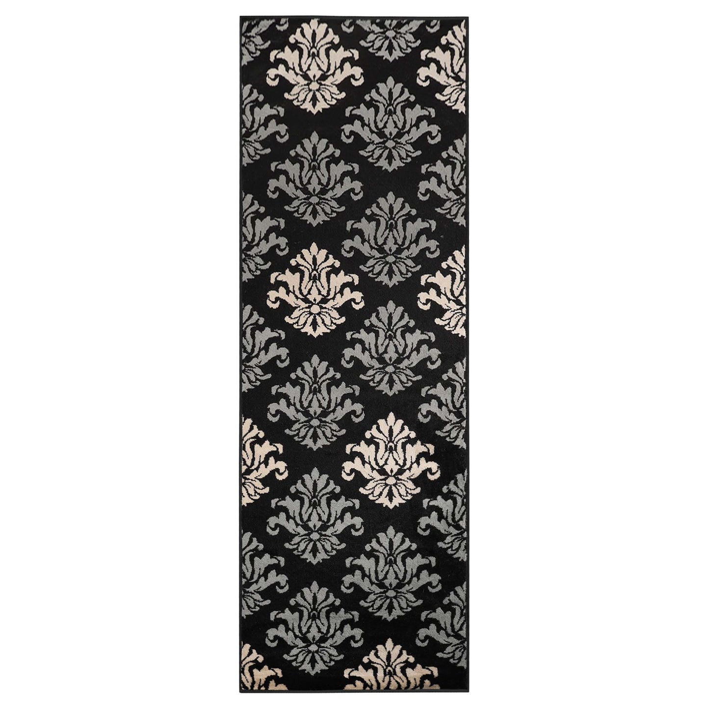 Superior Casper Damask Floral Area Rug - Black