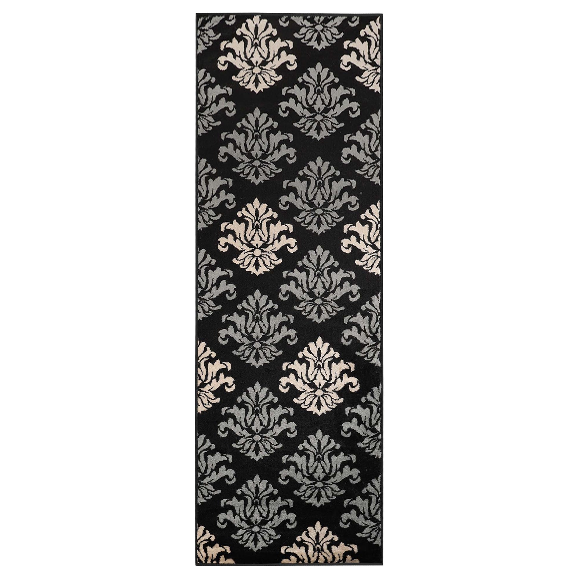 Superior Casper Damask Floral Area Rug - Black