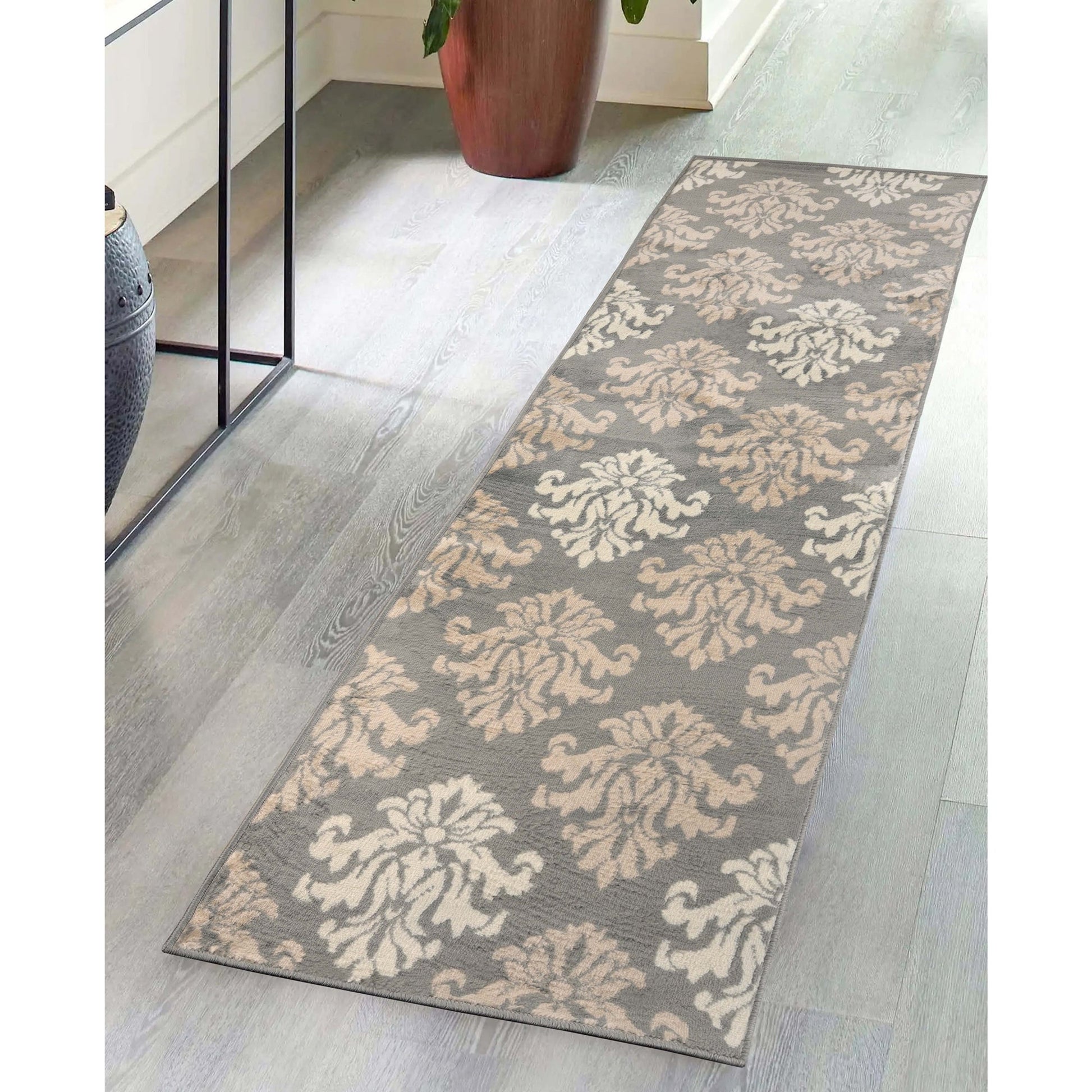 Superior Casper Damask Floral Area Rug - Blue