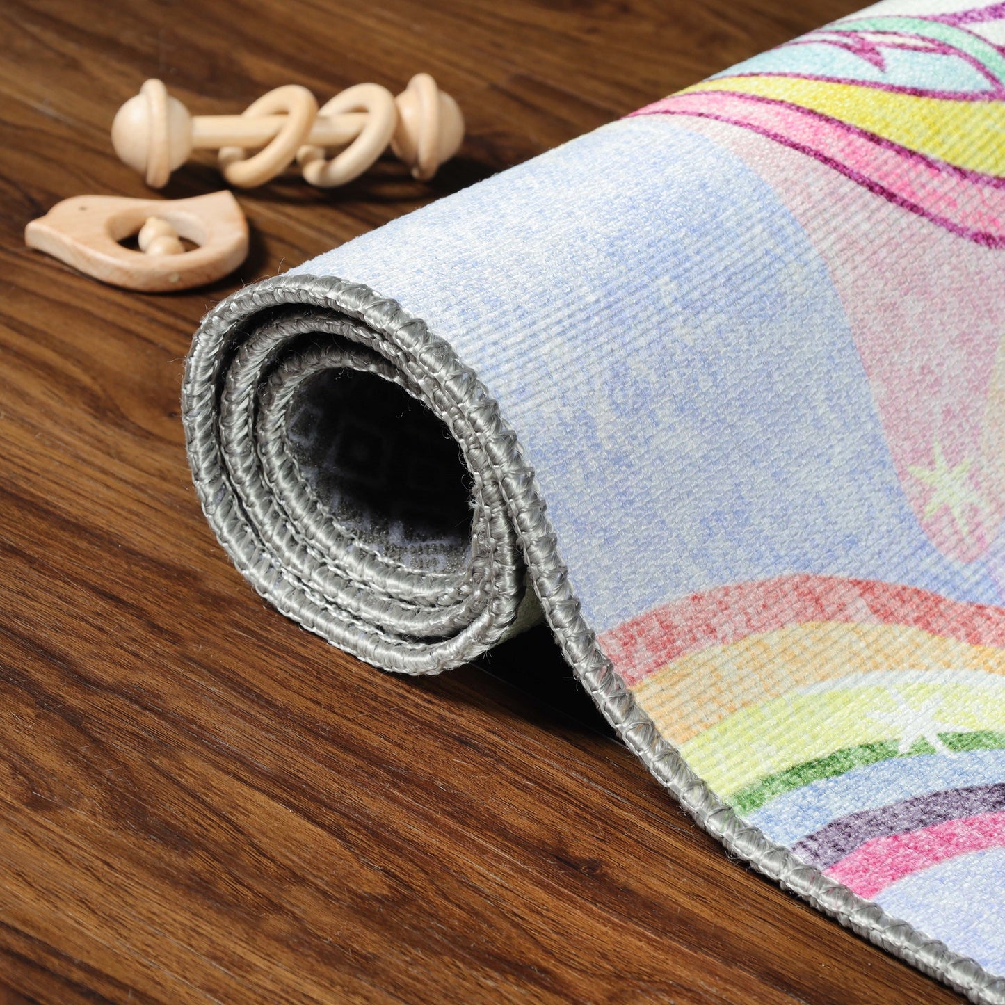 Superior Unicorn Rainbow Colorful Kids Playroom Nursery Washable Indoor Area Rug Or Door Mat - Sapphire Blue