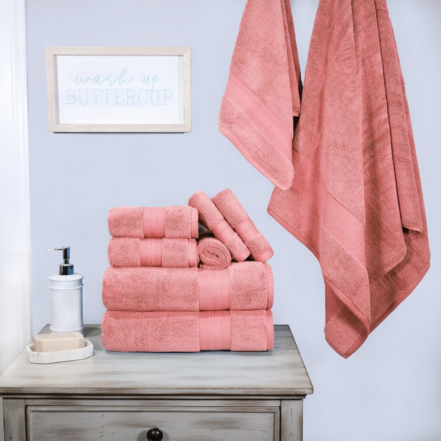 Superior Premium Turkish-Cotton Assorted Towel Set - Coral