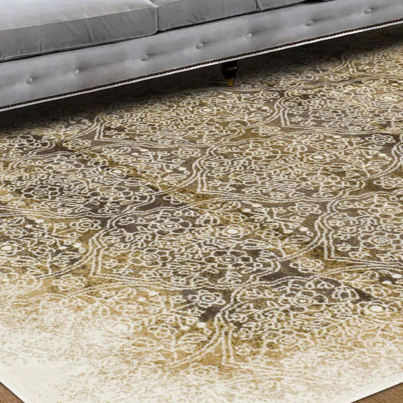 Apollo Distressed Oriental Floral Damask Indoor Area Rug - Camel