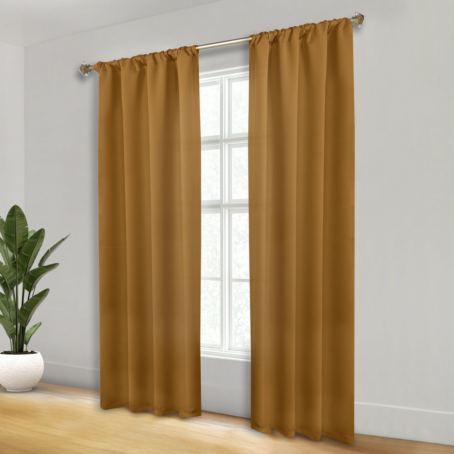 Solid Room Darkening Rod Pocket Blackout Curtain Panels, Set of 2 - Camel