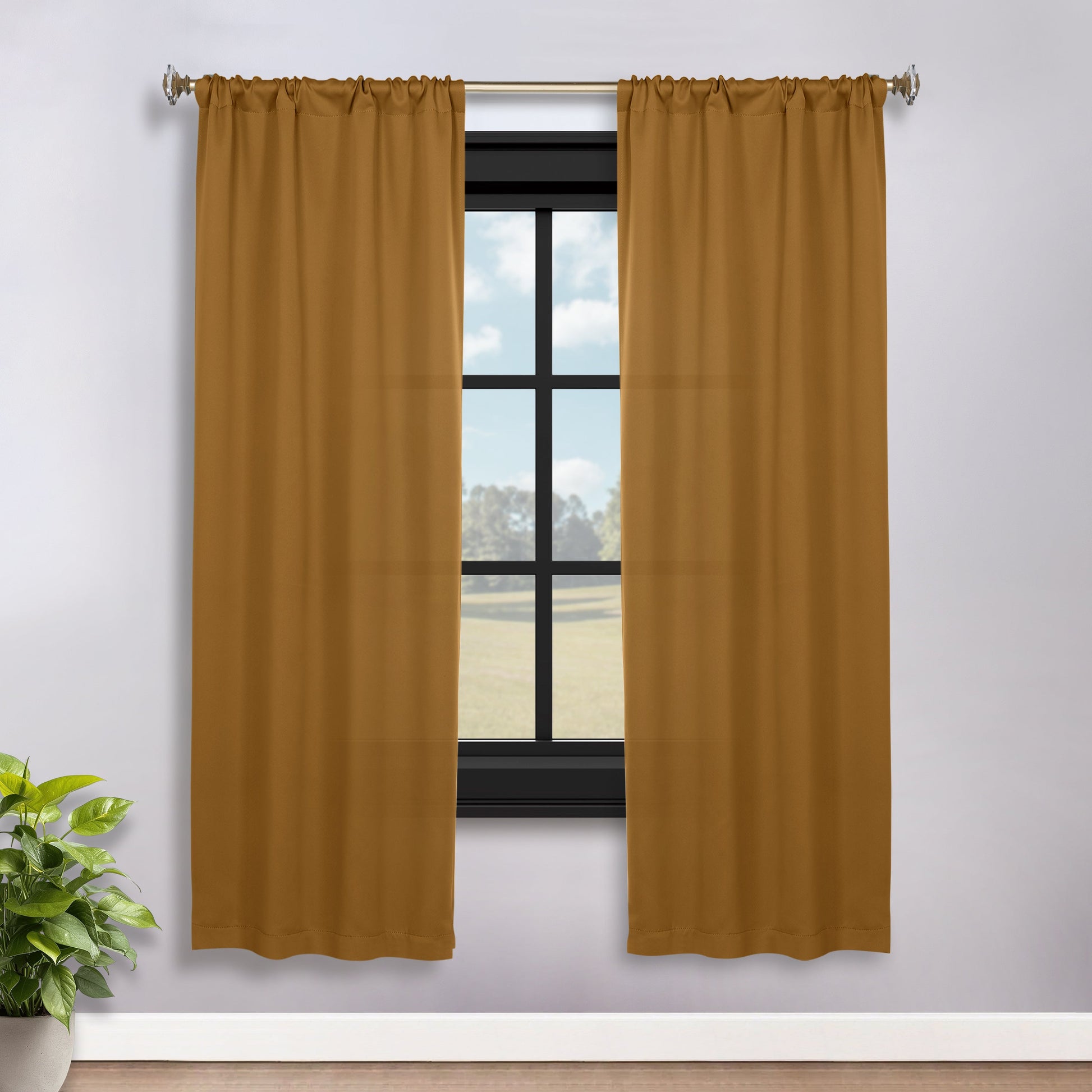 Solid Room Darkening Rod Pocket Blackout Curtain Panels, Set of 2 - Camel