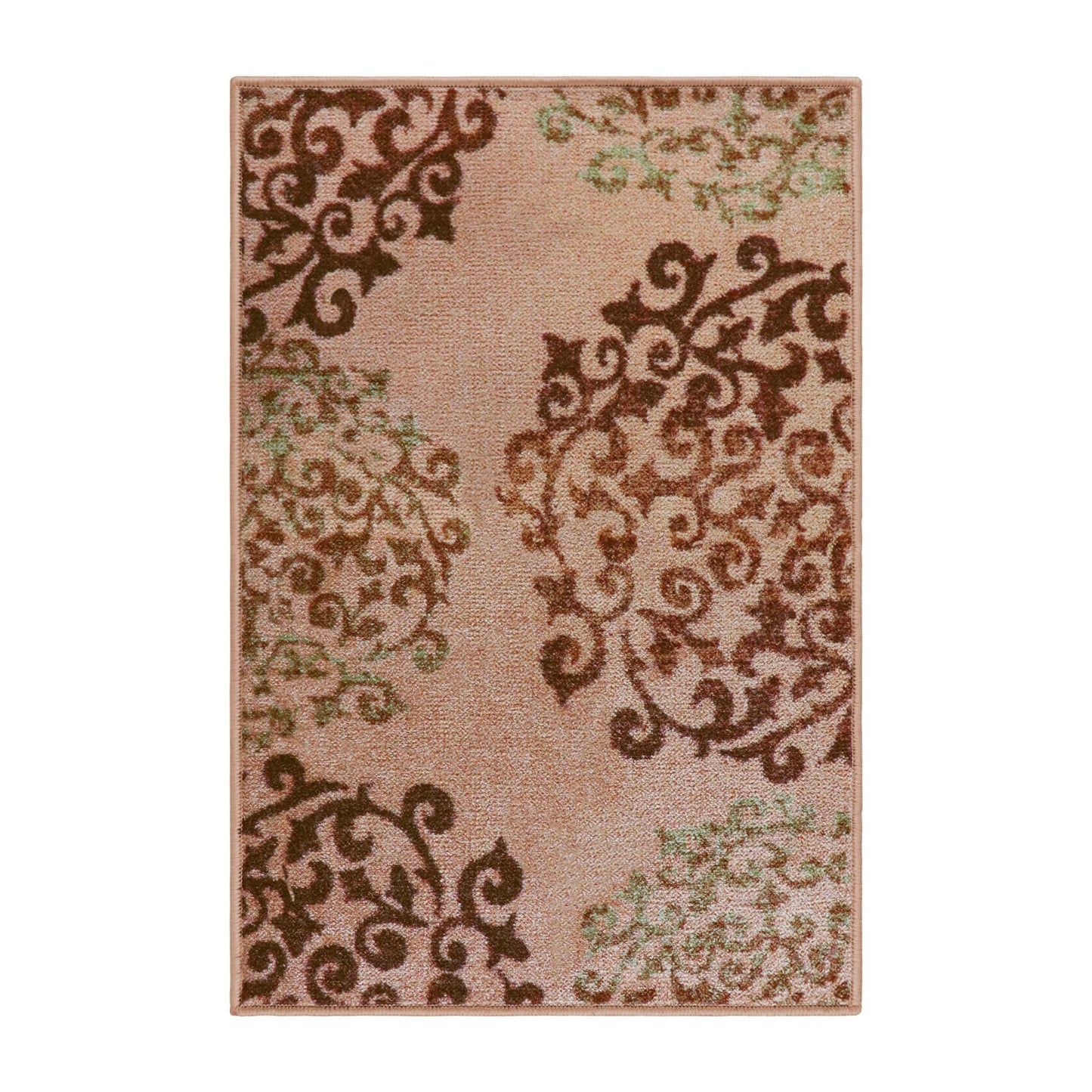 Amber Floral Scroll Medallion Non-Slip Washable Indoor Area Rug or Runner - Camel