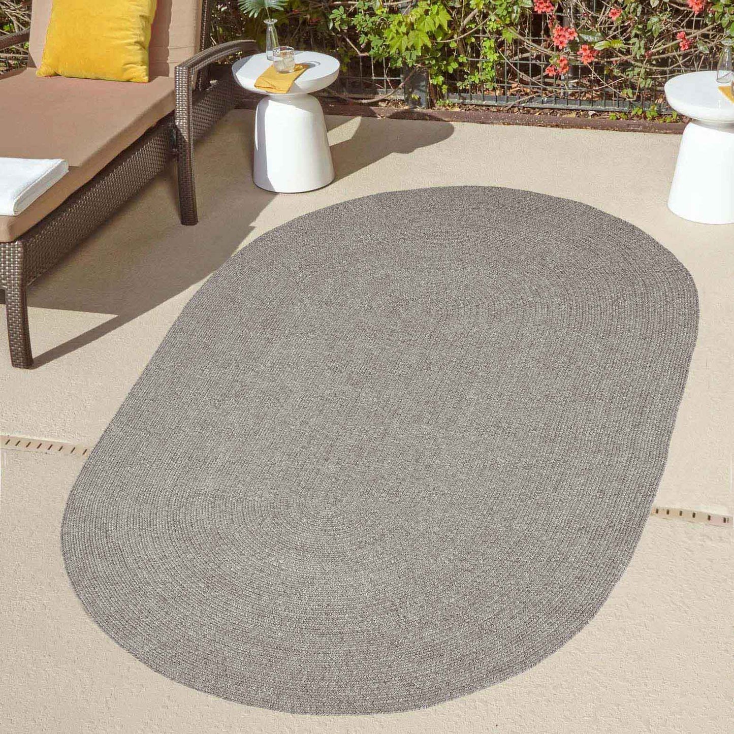 Classic Braided Weave Oval Area Rug Indoor Outdoor Rugs - Canvas