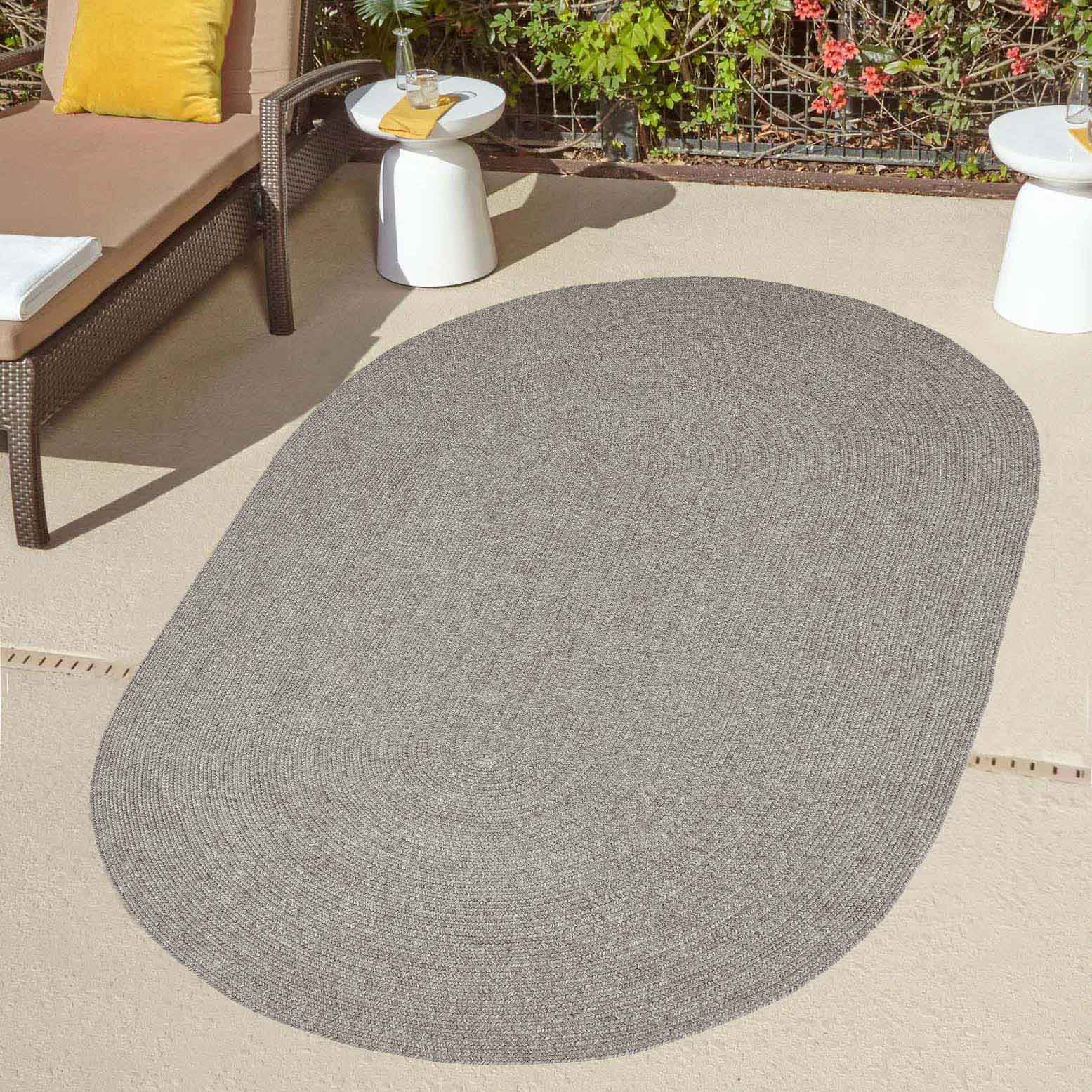 Classic Braided Weave Oval Area Rug Indoor Outdoor Rugs - Canvas