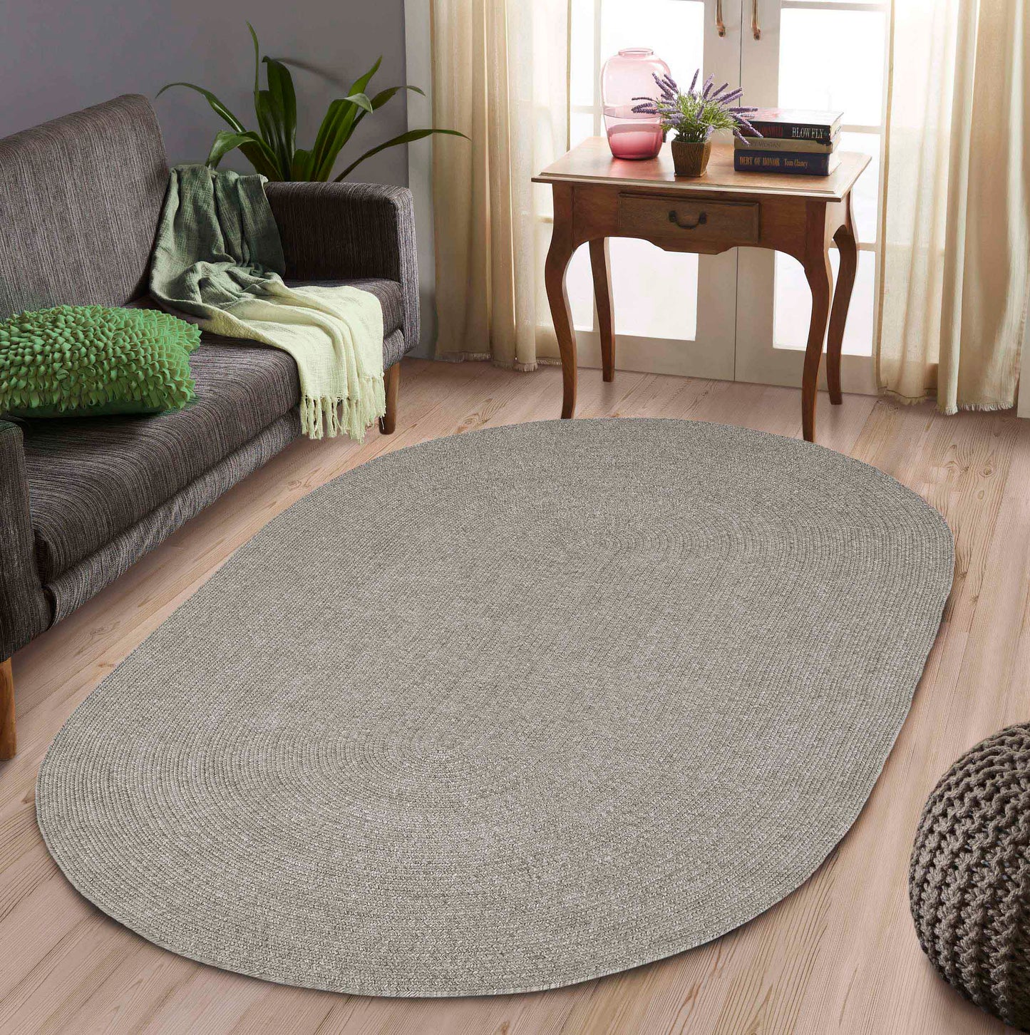 Classic Braided Weave Oval Area Rug Indoor Outdoor Rugs - Canvas