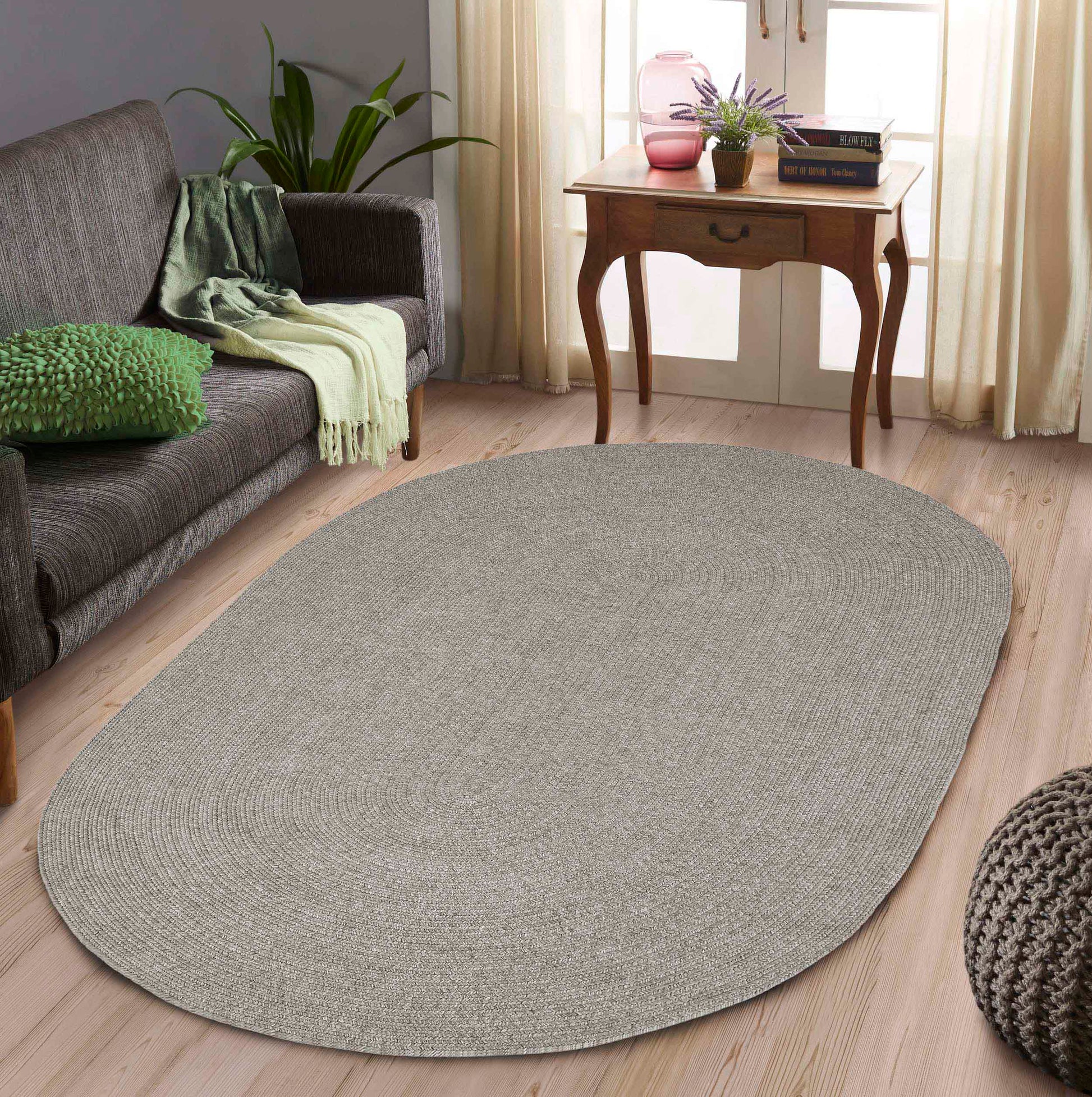 Classic Braided Weave Oval Area Rug Indoor Outdoor Rugs - Canvas
