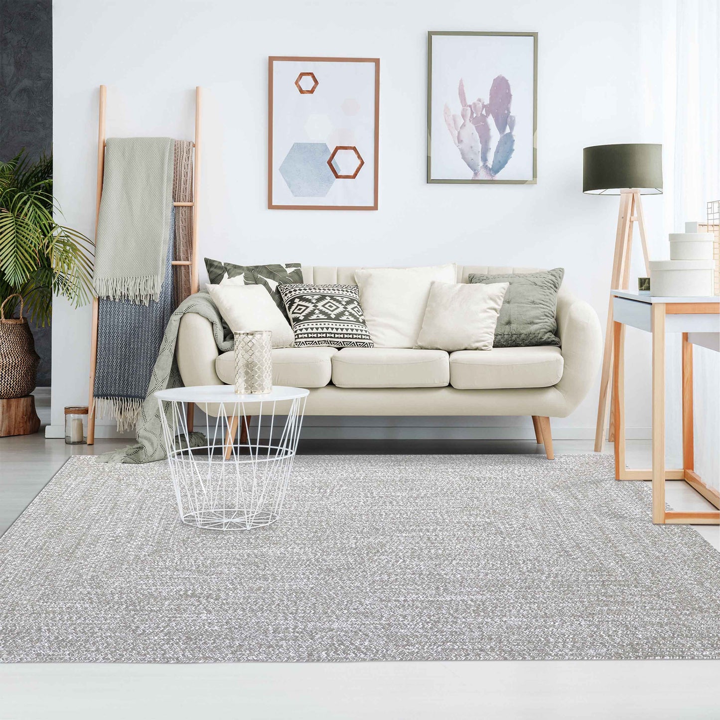 Multi Toned Braided Area Rug Bohemian Indoor Outdoor Rugs - Canvas-White