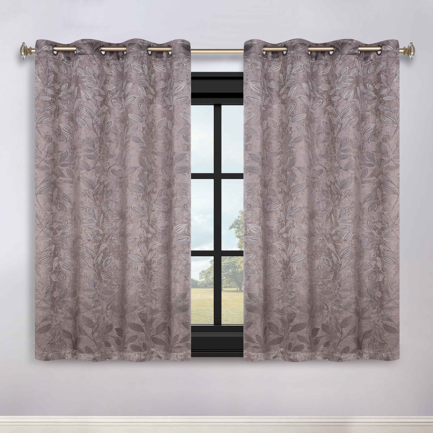 Leaves Room Darkening Grommet Blackout Curtain Panels, Set of 2 - Cappuccino