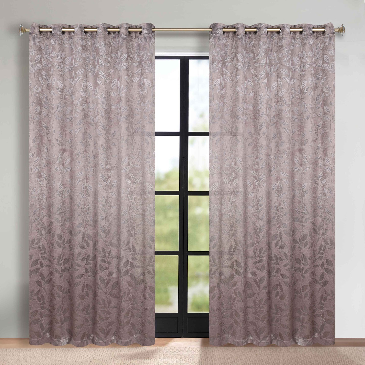 Leaves Room Darkening Grommet Blackout Curtain Panels, Set of 2 - Cappuccino
