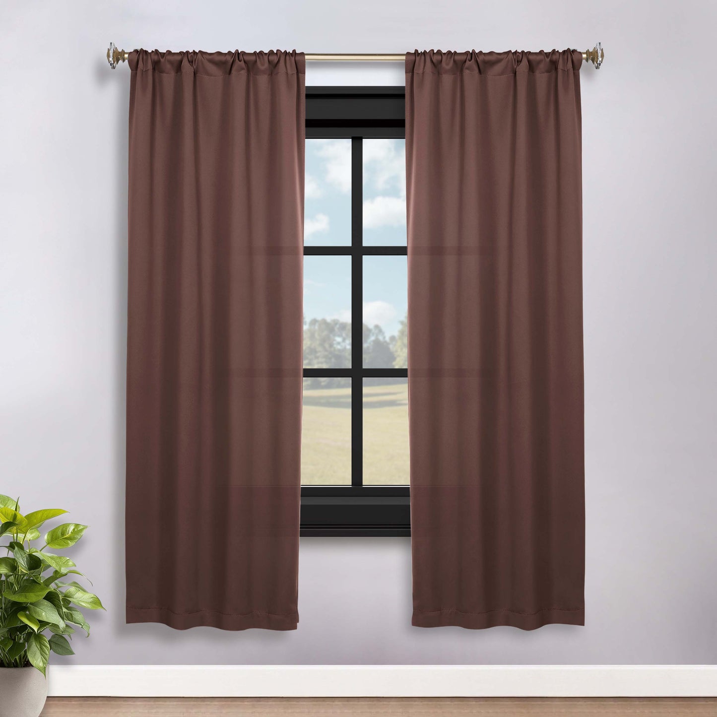 Solid Room Darkening Rod Pocket Blackout Curtain Panels, Set of 2 - Cappuccino