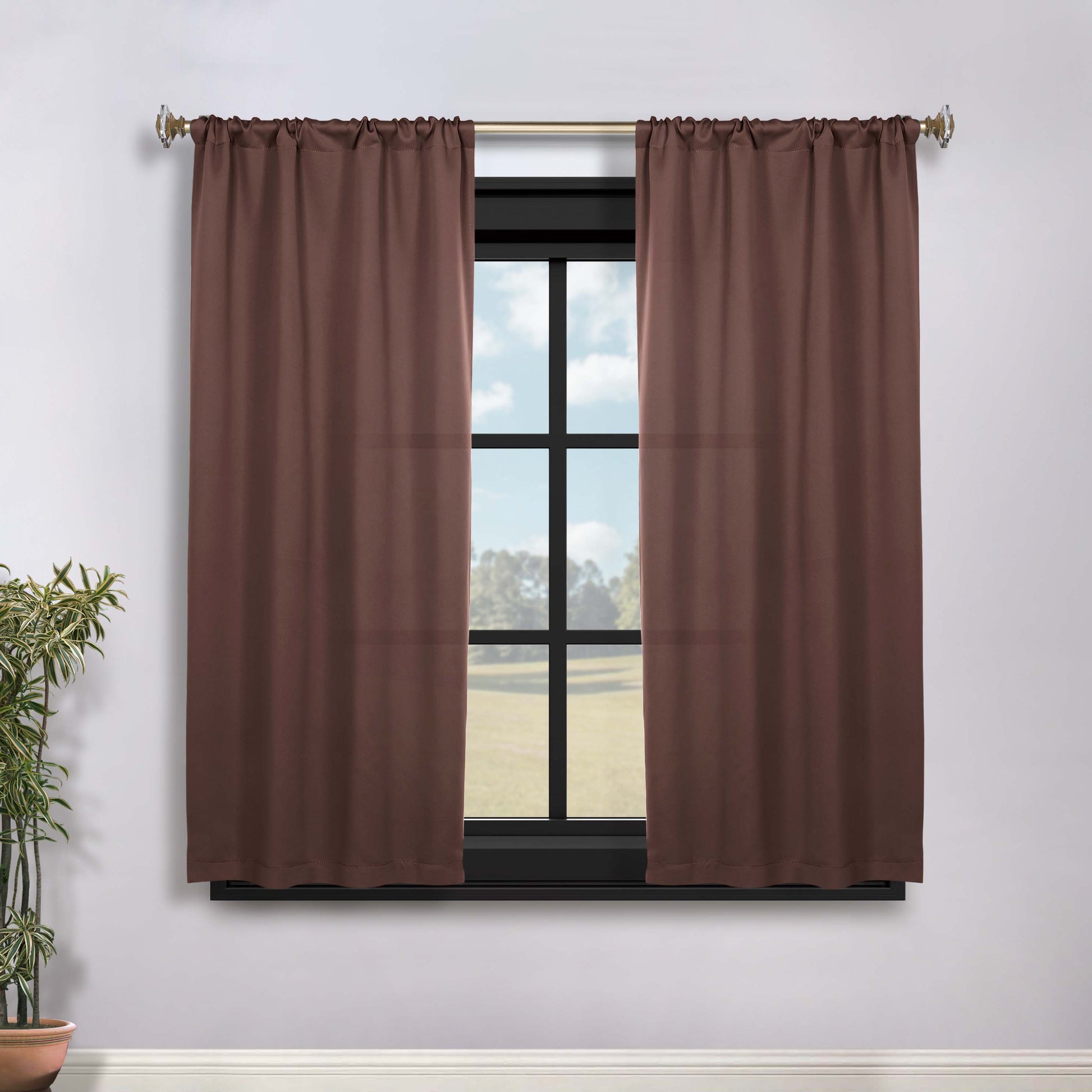 Solid Room Darkening Rod Pocket Blackout Curtain Panels, Set of 2 - Cappuccino