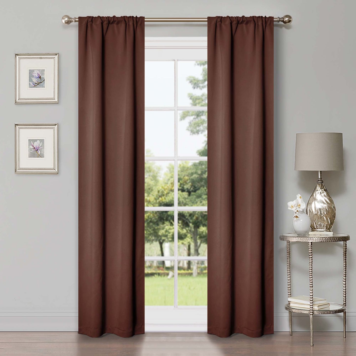 Solid Room Darkening Rod Pocket Blackout Curtain Panels, Set of 2 - Cappuccino