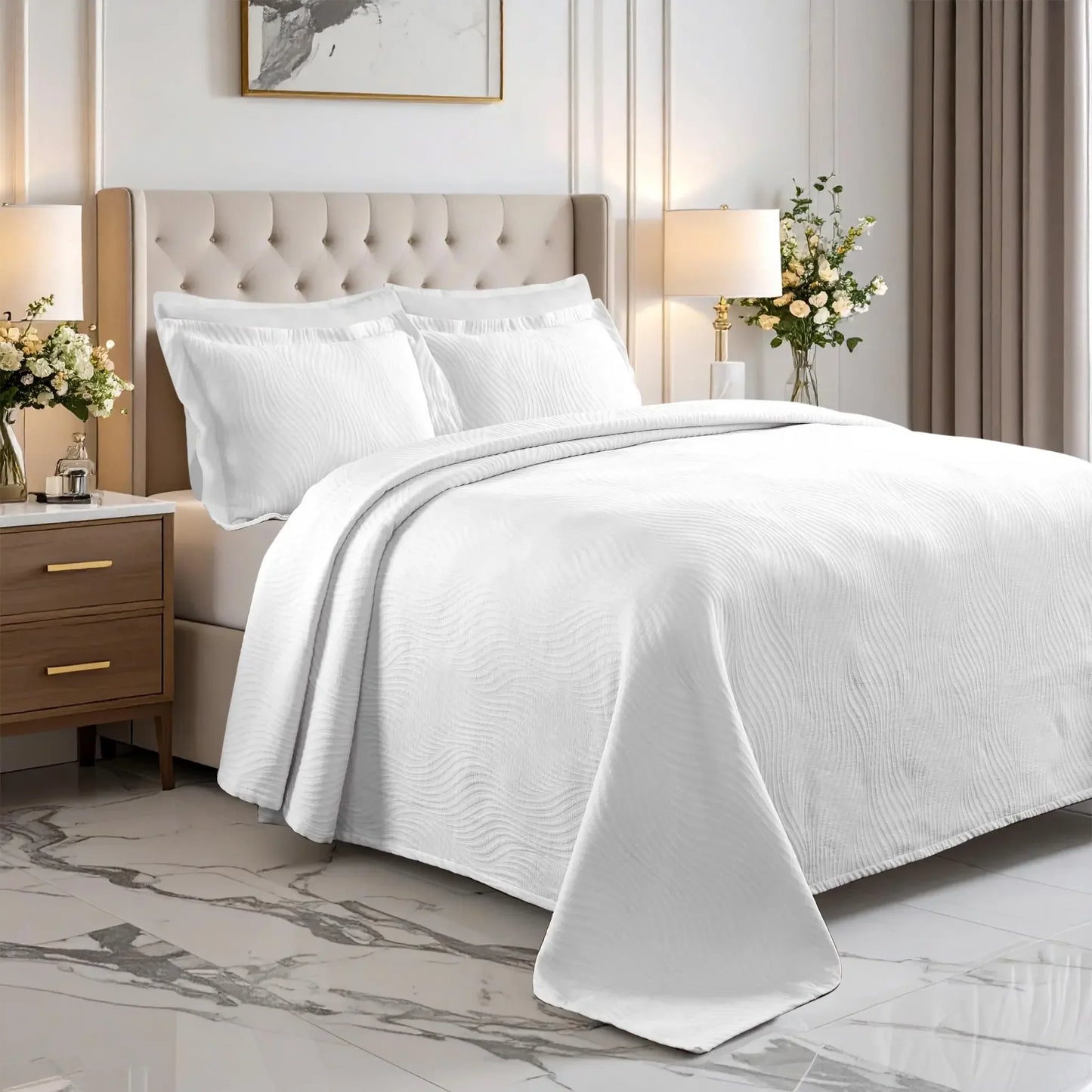 Cascade Cotton Jacquard Matelassé 3-Piece Bedspread Set