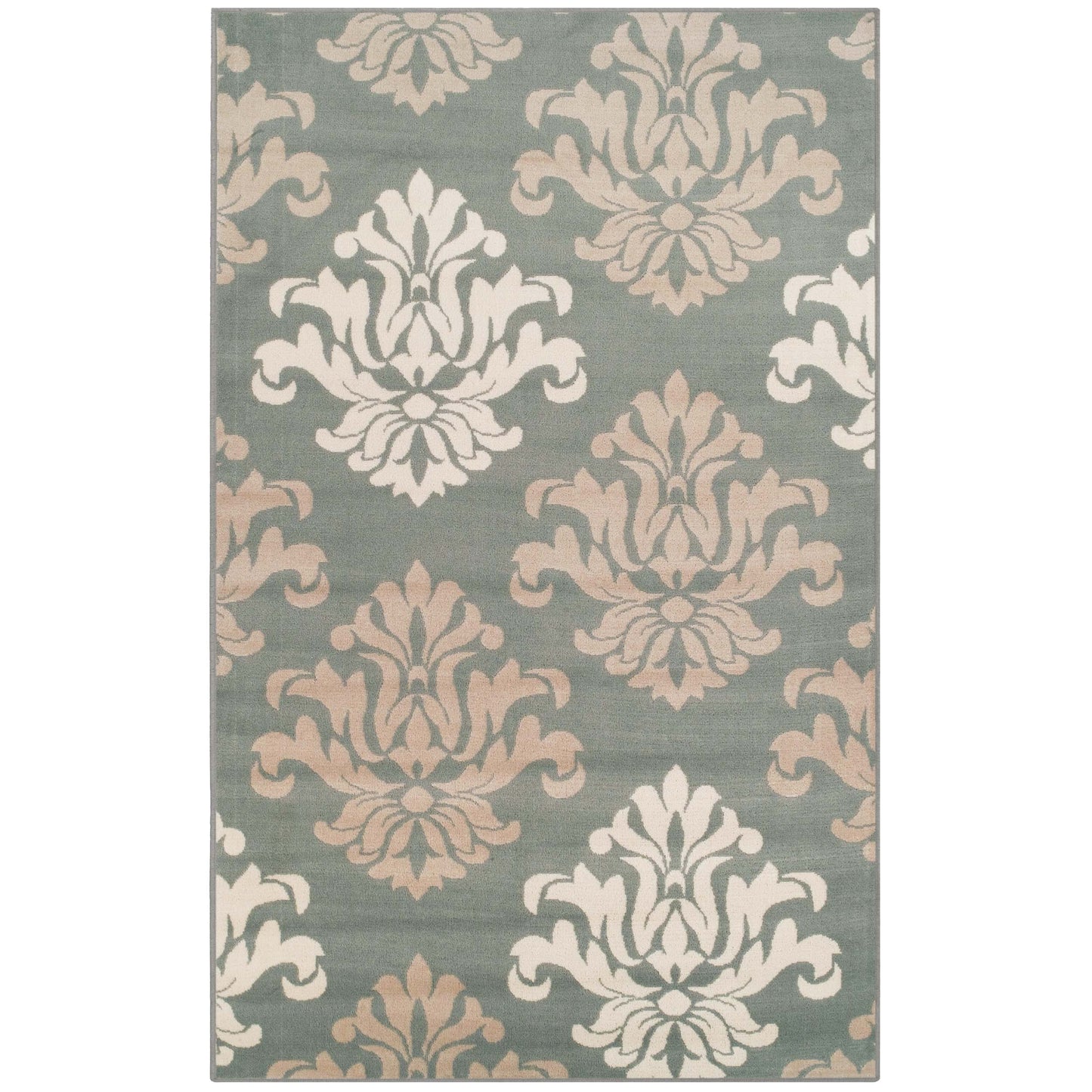 Superior Casper Damask Floral Area Rug - Blue