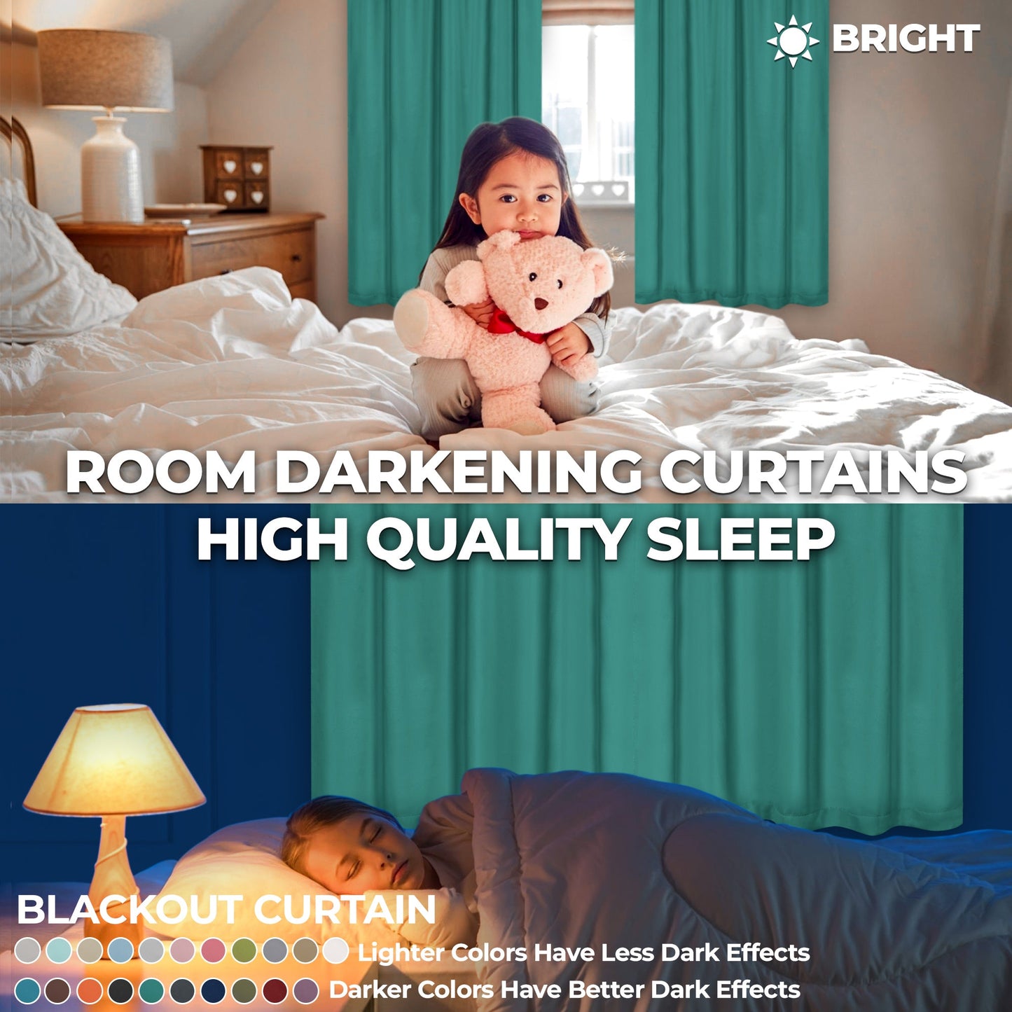 Solid Room Darkening Rod Pocket Blackout Curtain Panels, Set of 2 - CeruleanBlue