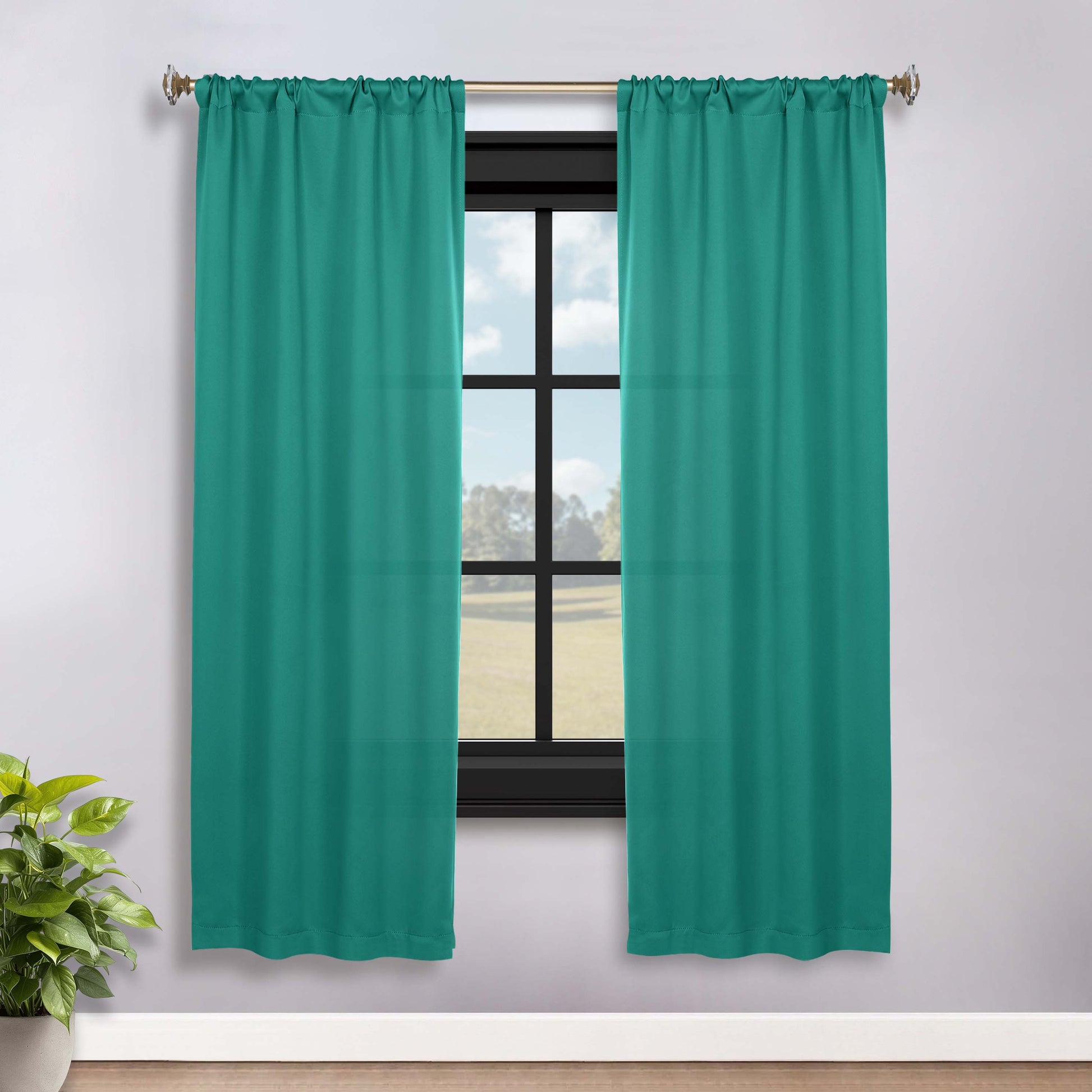 Solid Room Darkening Rod Pocket Blackout Curtain Panels, Set of 2 - CeruleanBlue