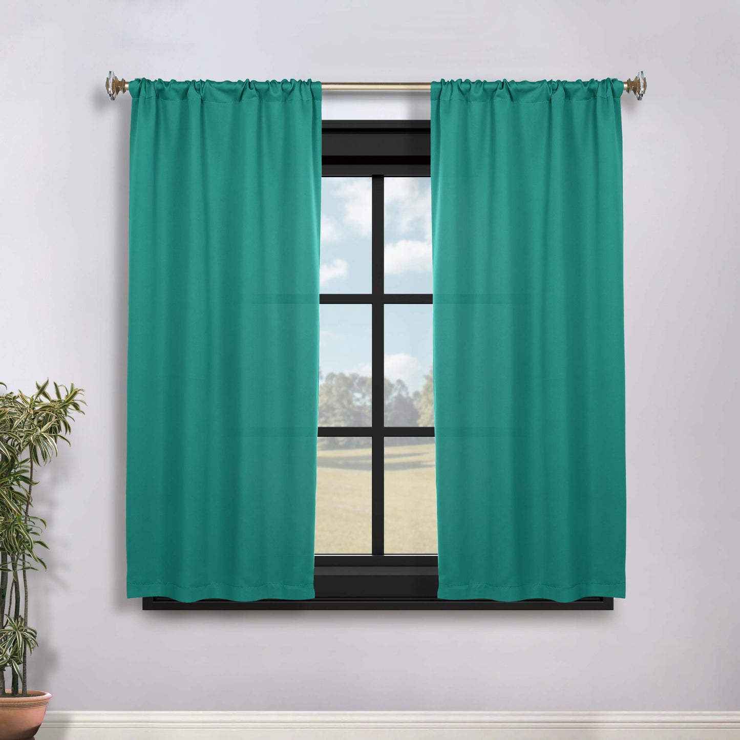 Solid Room Darkening Rod Pocket Blackout Curtain Panels, Set of 2 - CeruleanBlue