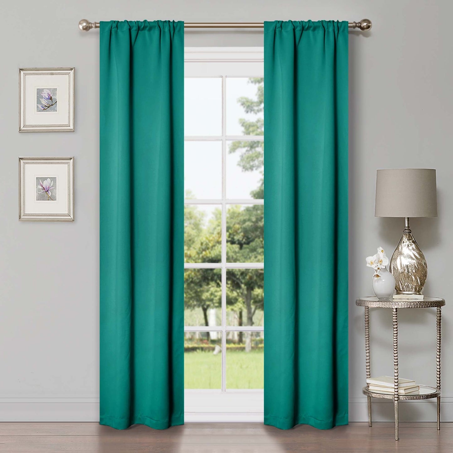 Solid Room Darkening Rod Pocket Blackout Curtain Panels, Set of 2 - CeruleanBlue